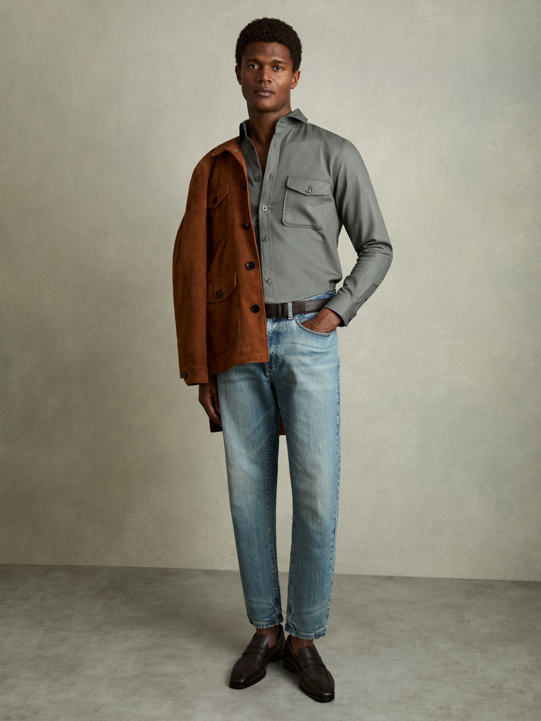 Stretch-Cotton Twill Twin-Pocket Overshirt in Sage - Image 3 of 6