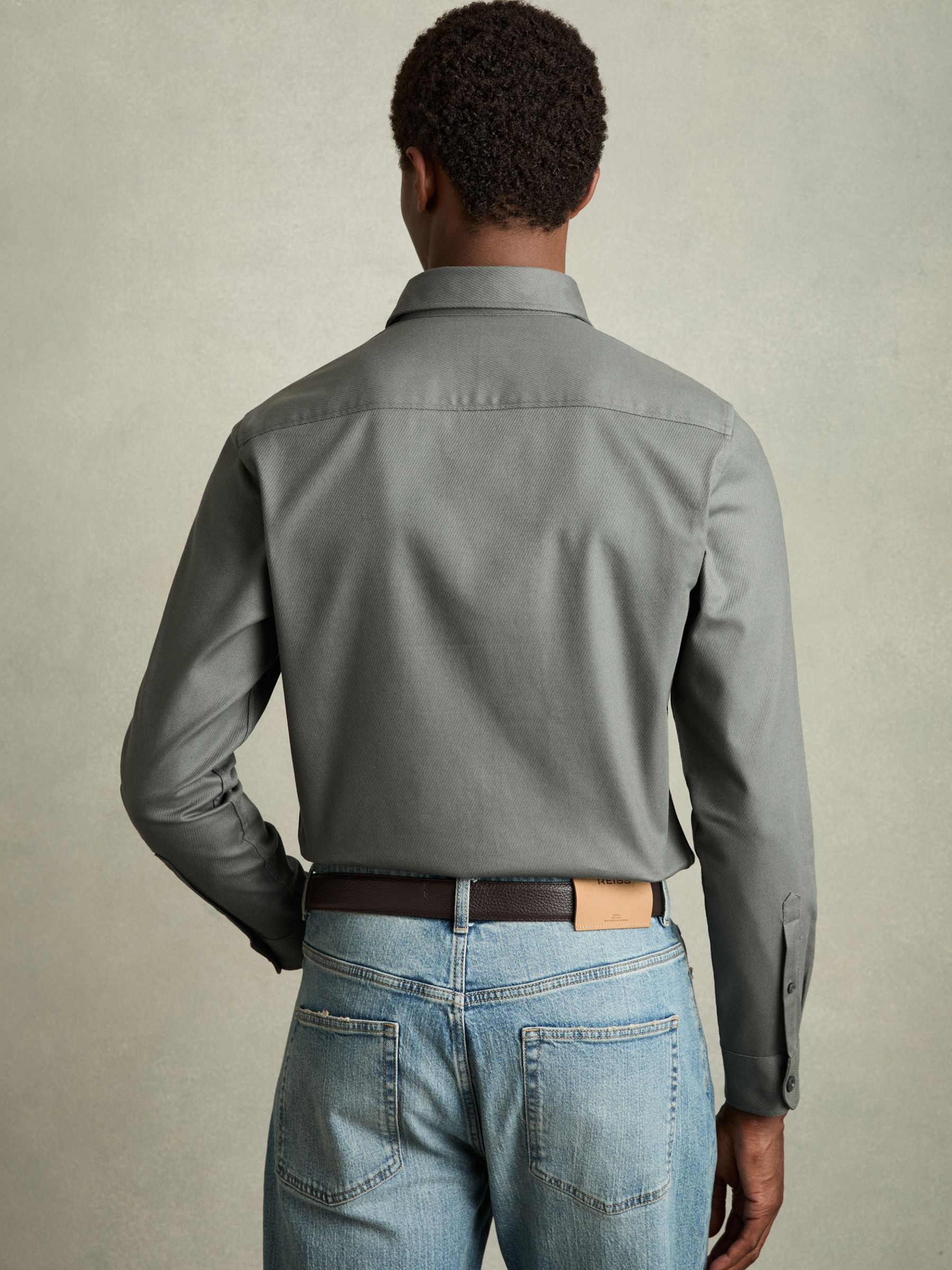 Stretch-Cotton Twill Twin-Pocket Overshirt in Sage - Image 5 of 6
