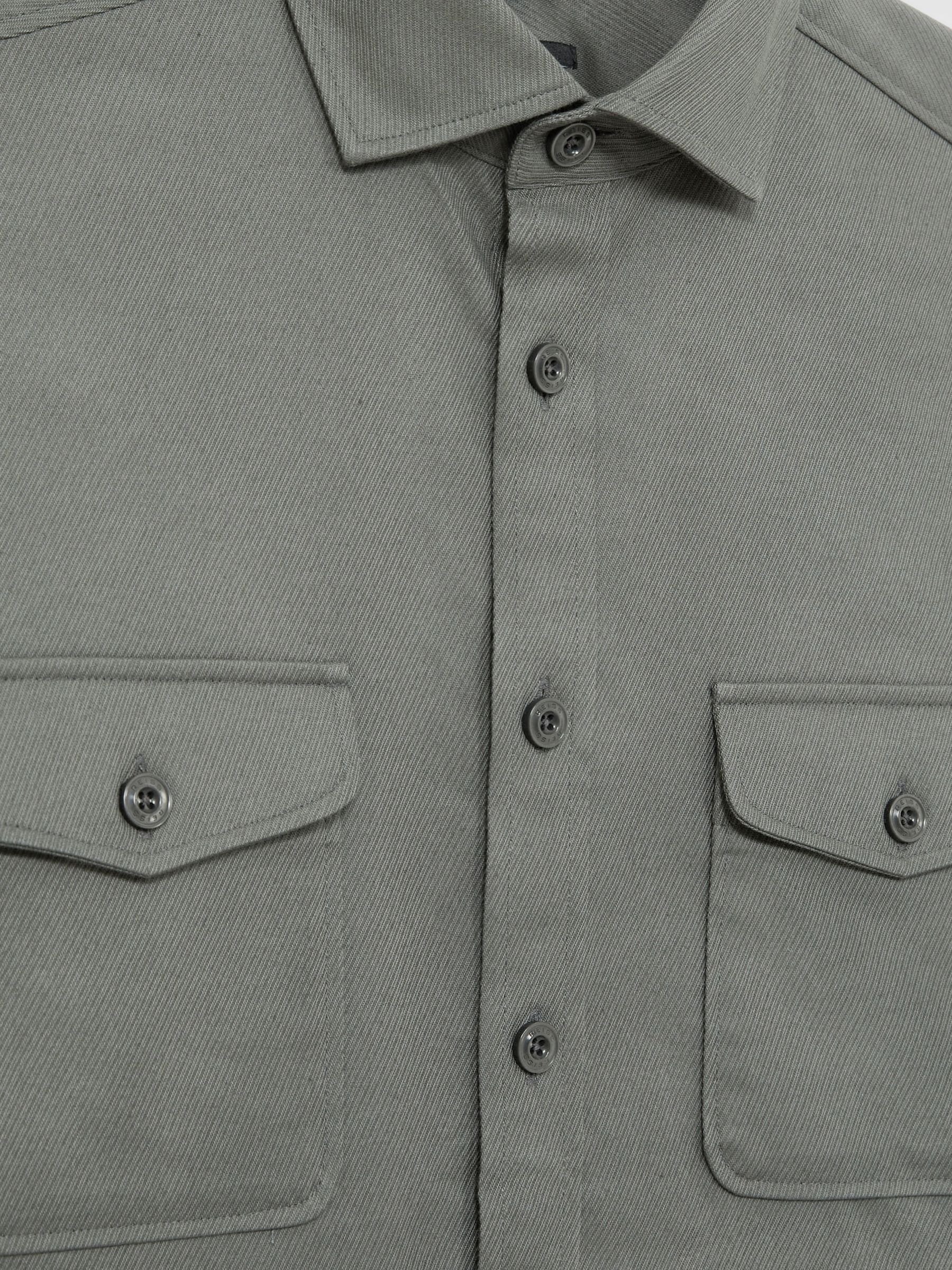 Stretch-Cotton Twill Twin-Pocket Overshirt in Sage - Image 6 of 6