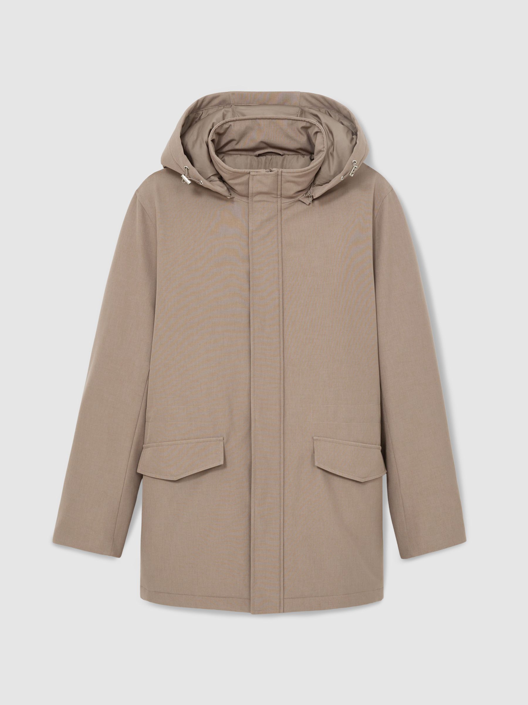 Hooded Zip-Through Padded Jacket in Coffee Brown - Image 2 of 7