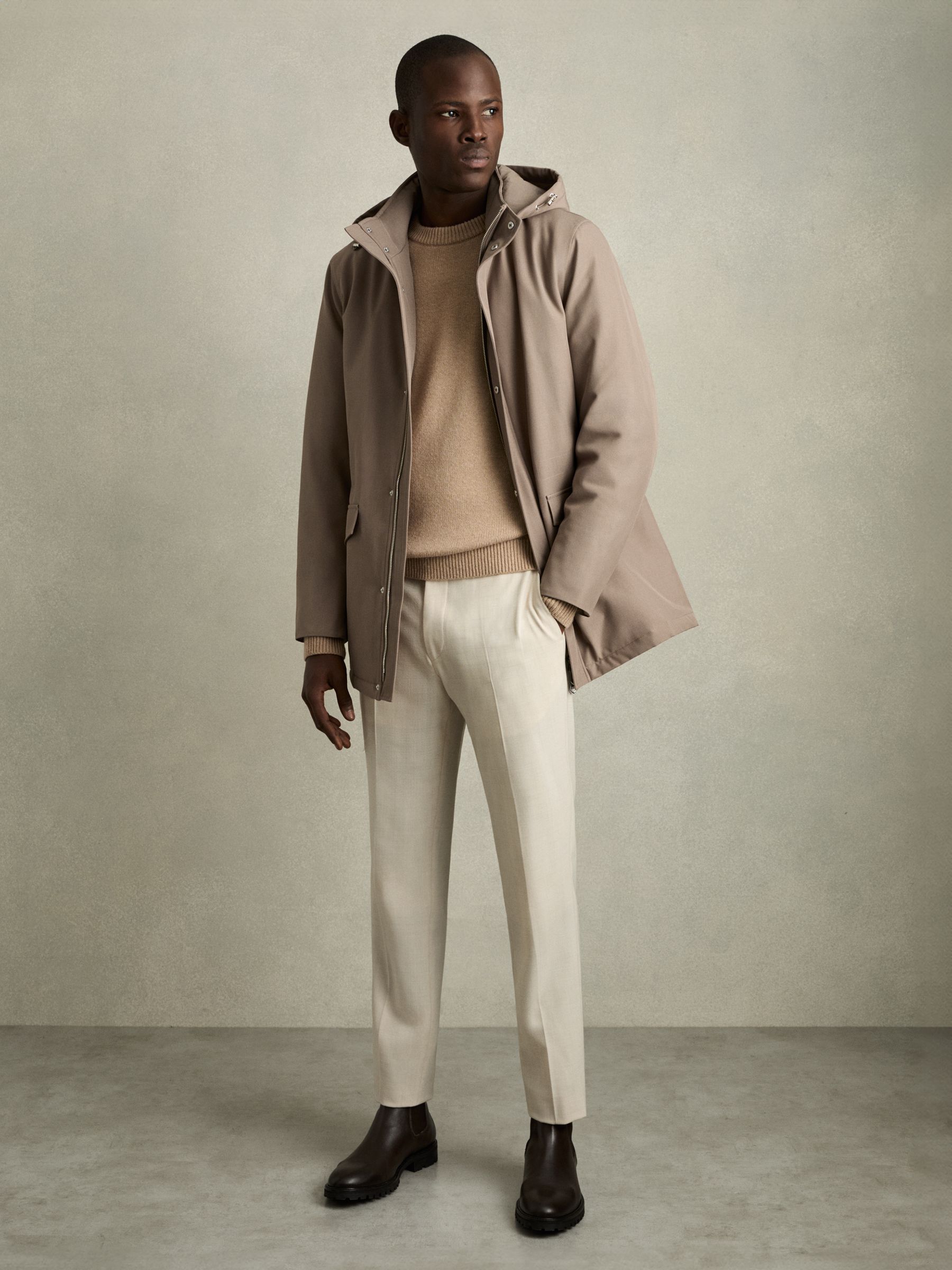 Hooded Zip-Through Padded Jacket in Coffee Brown - Image 3 of 7
