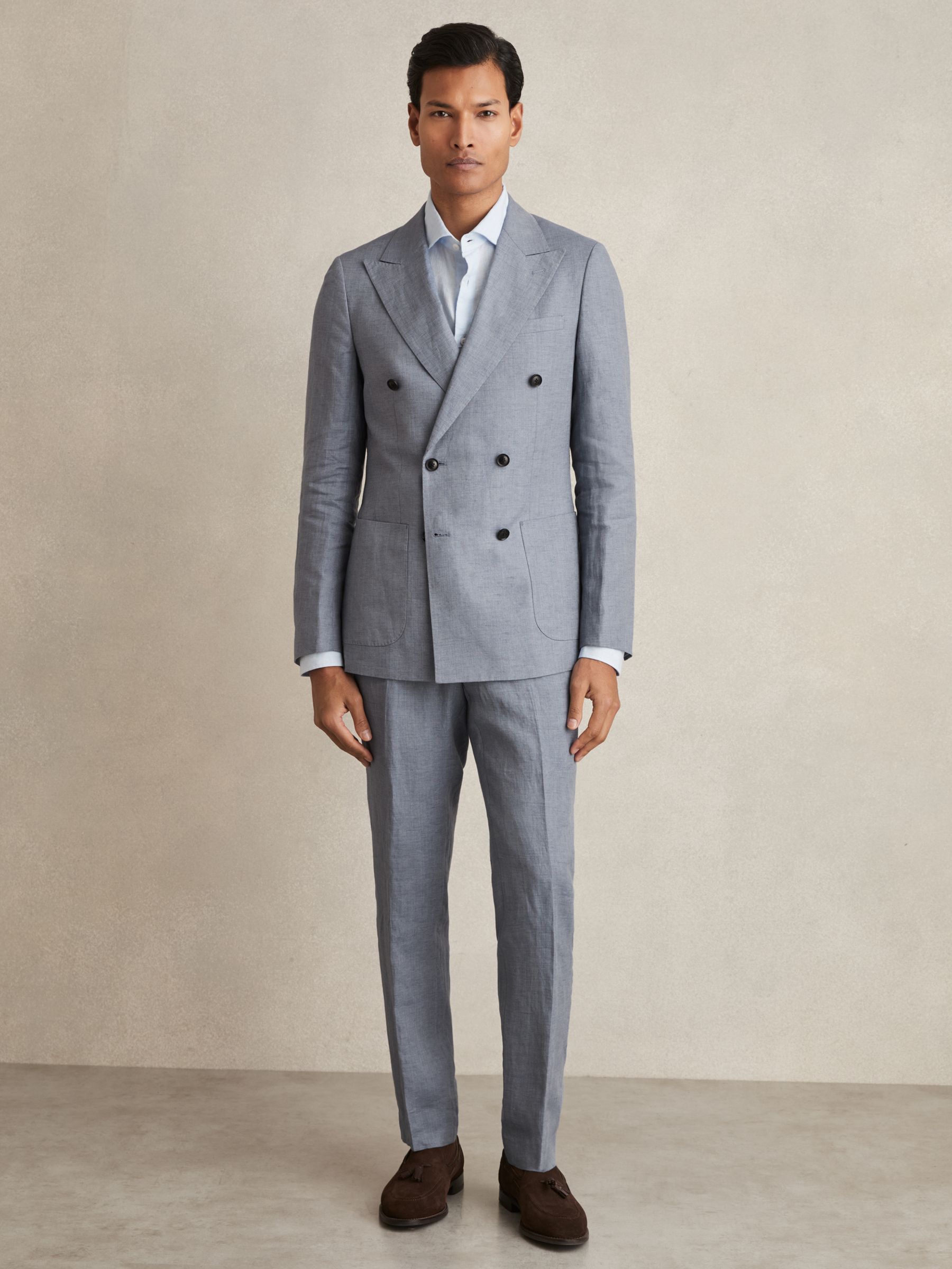 Linen Slim-Fit Suit Trousers in Airforce Blue - Image 3 of 7