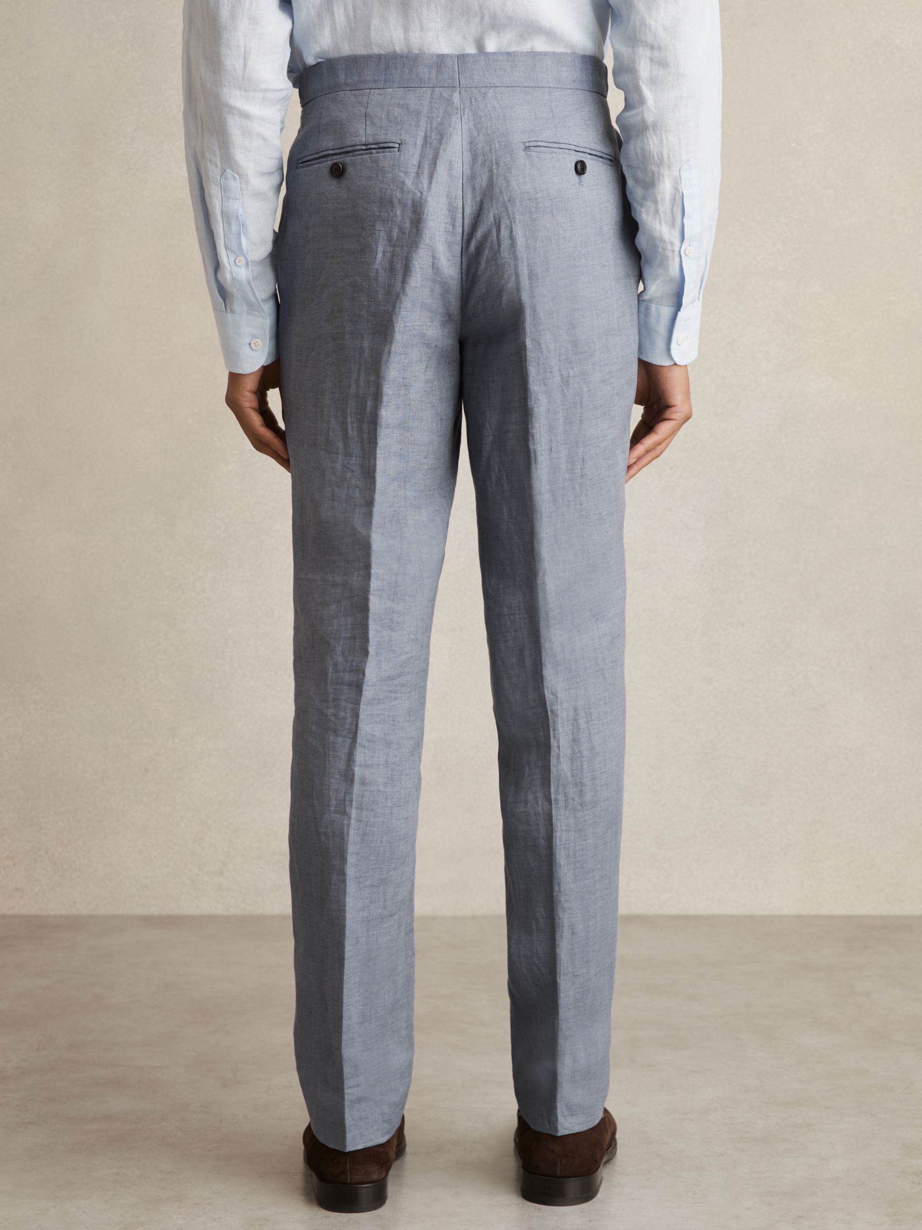 Linen Slim-Fit Suit Trousers in Airforce Blue - Image 6 of 7