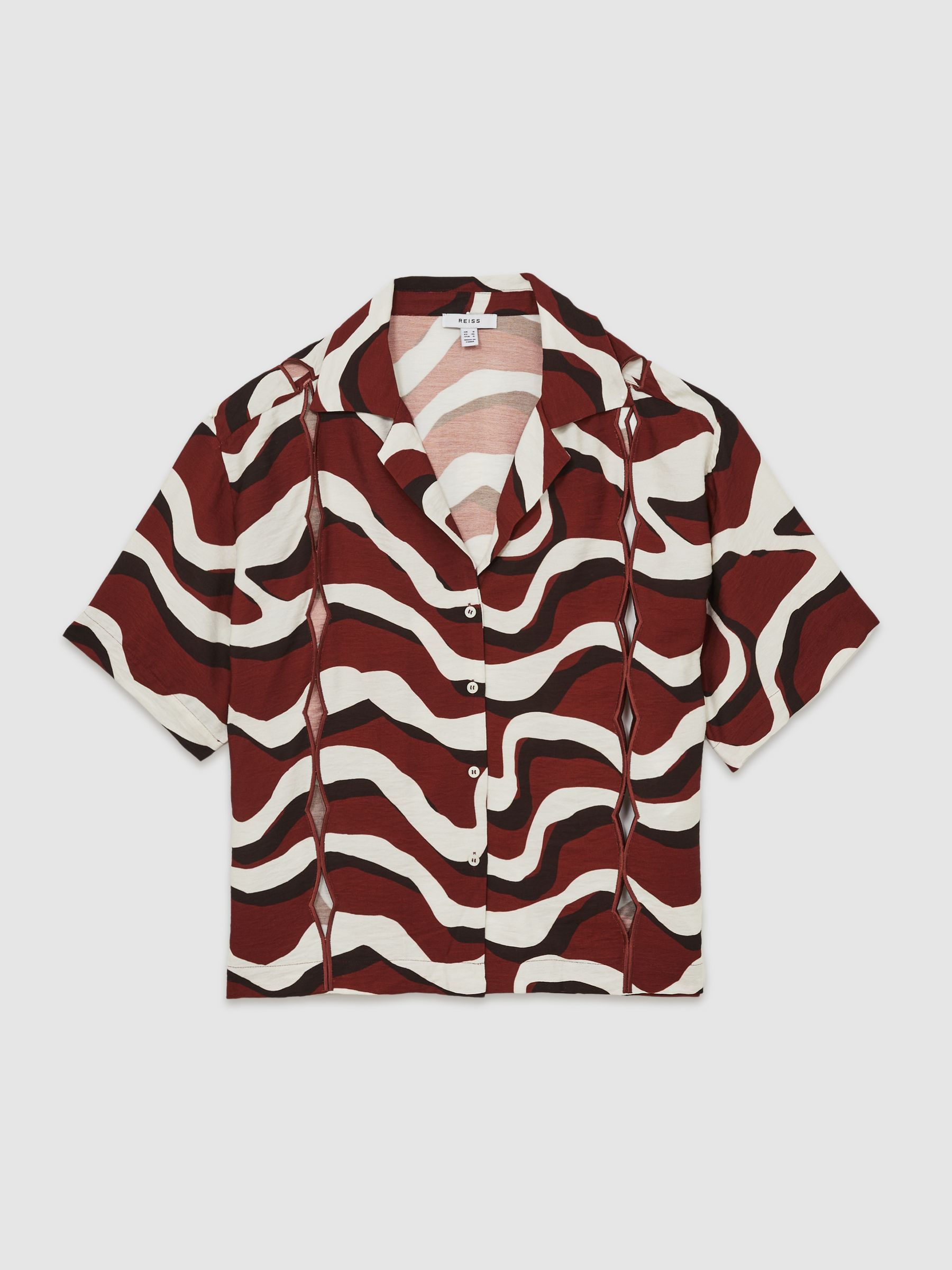 Wave-Print Cut-Out Shirt in White - Image 2 of 6
