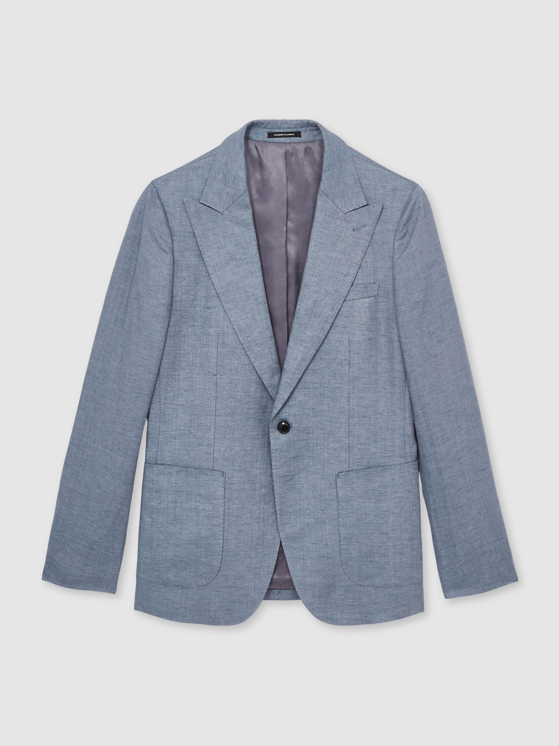 Linen Single-Breasted Suit Blazer Slim-Fit in Airforce Blue - Image 2 of 7