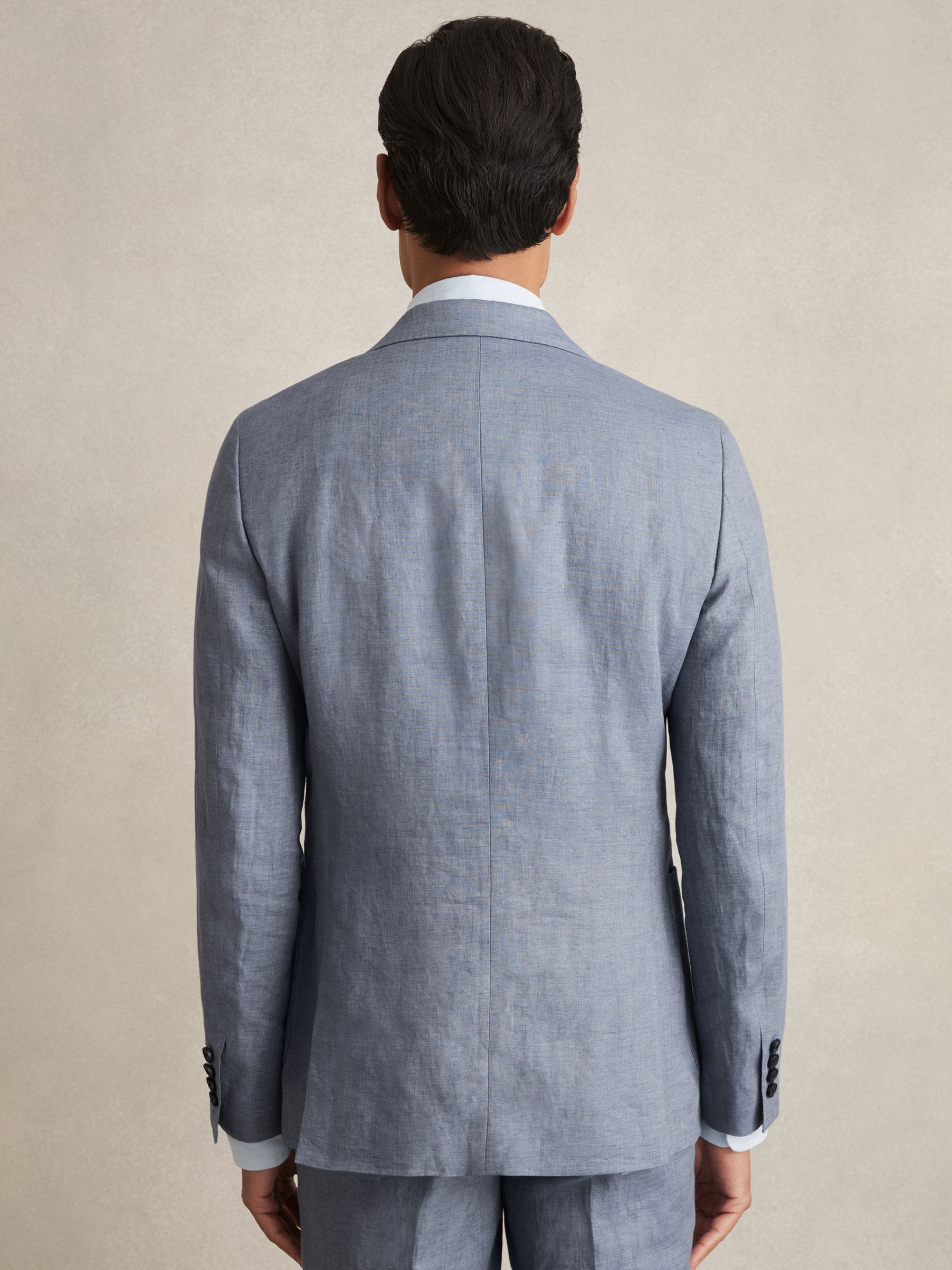 Linen Single-Breasted Suit Blazer Slim-Fit in Airforce Blue - Image 5 of 7