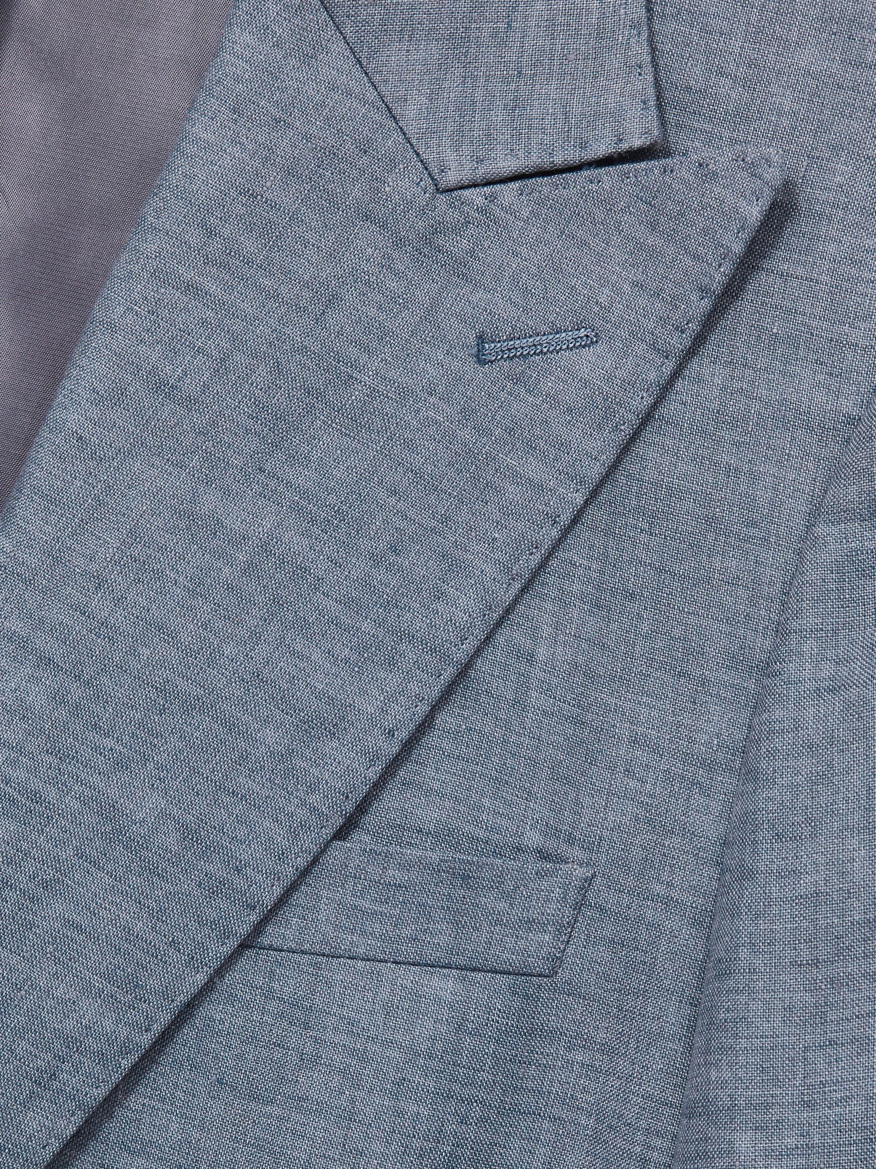 Linen Single-Breasted Suit Blazer Slim-Fit in Airforce Blue - Image 7 of 7