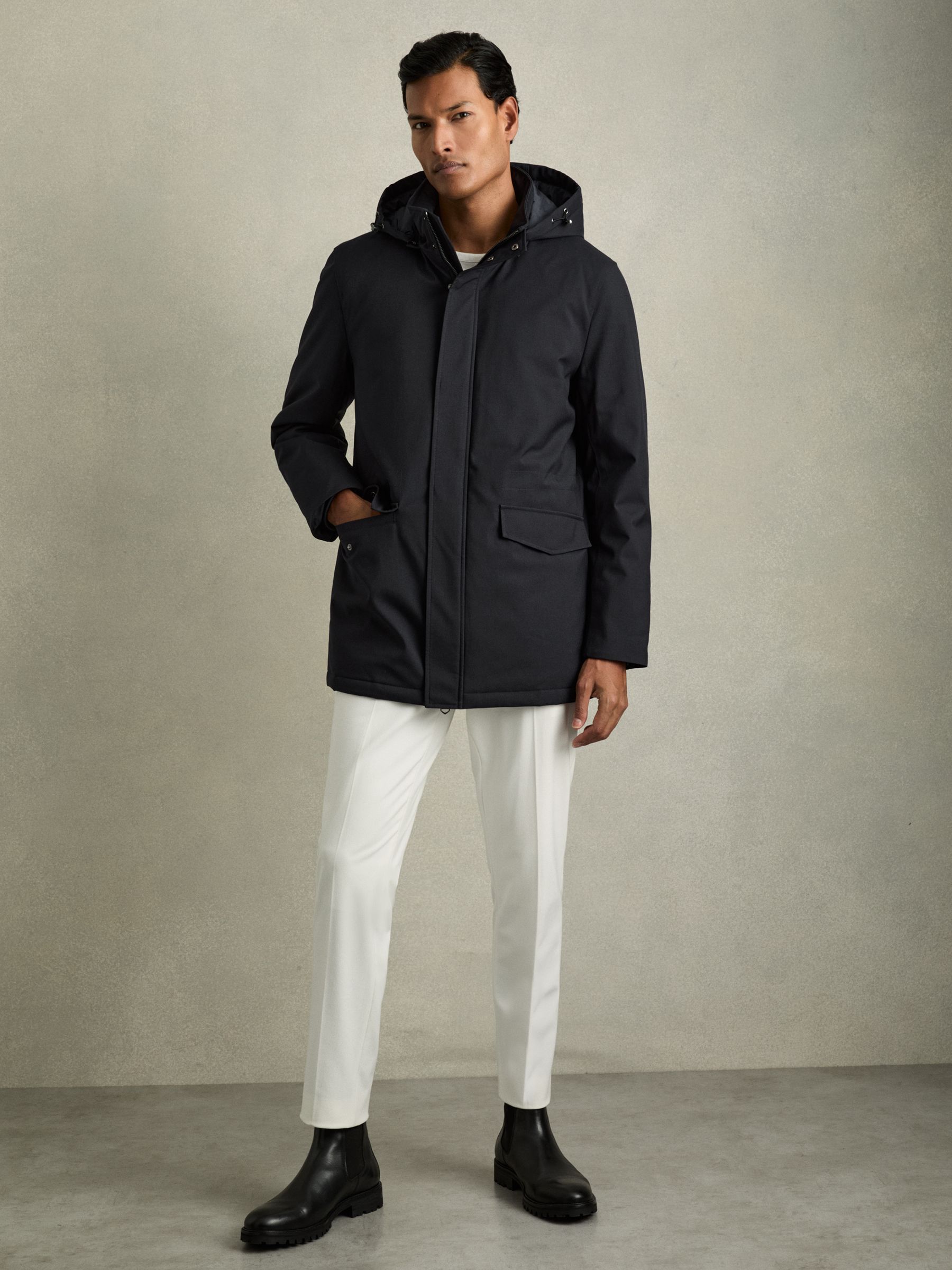 Hooded Zip-Through Padded Jacket in Navy - Image 1 of 7