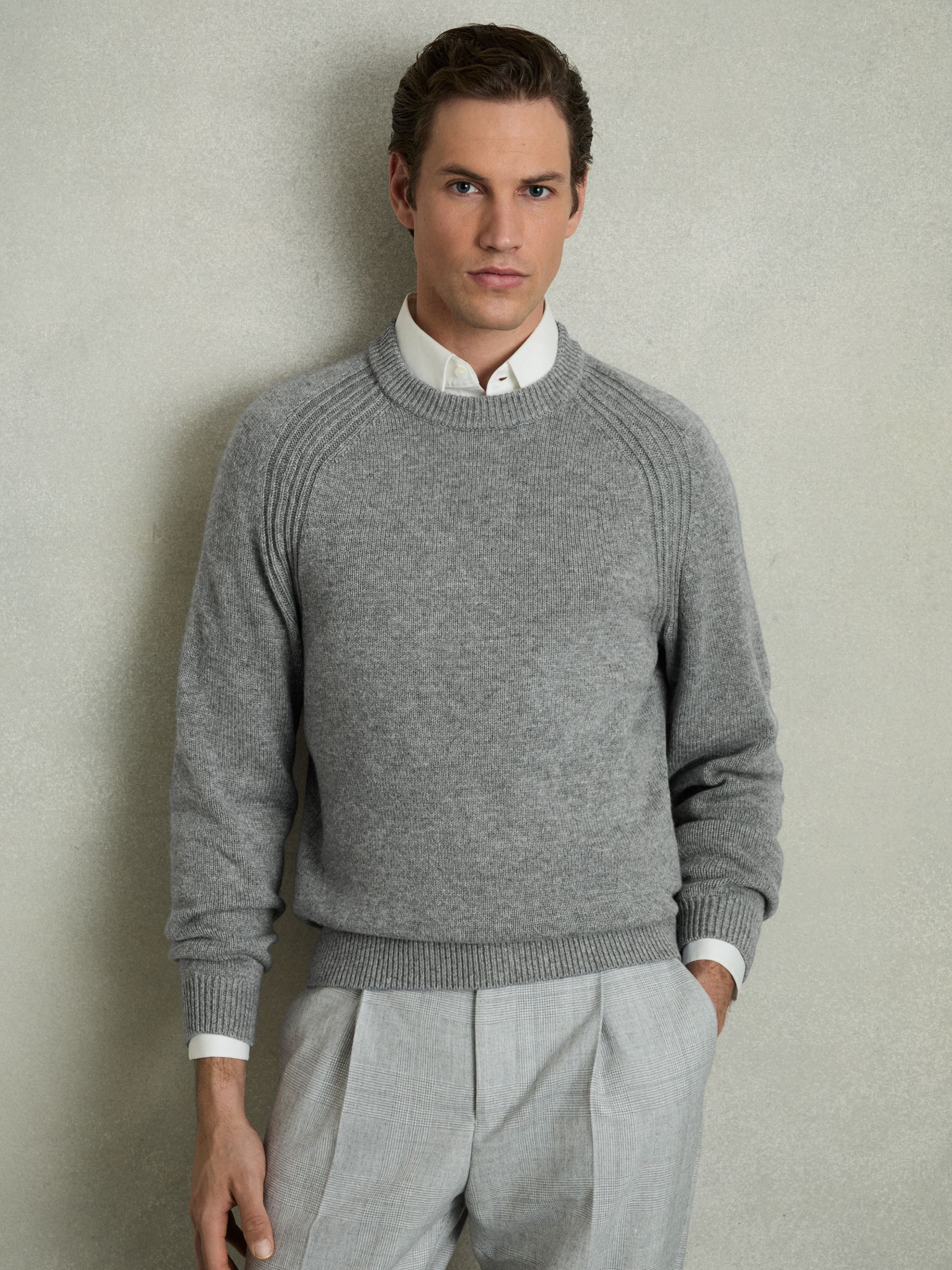 Wool Blend Ridge Seam Jumper in Mid Grey Melange - Image 1 of 6