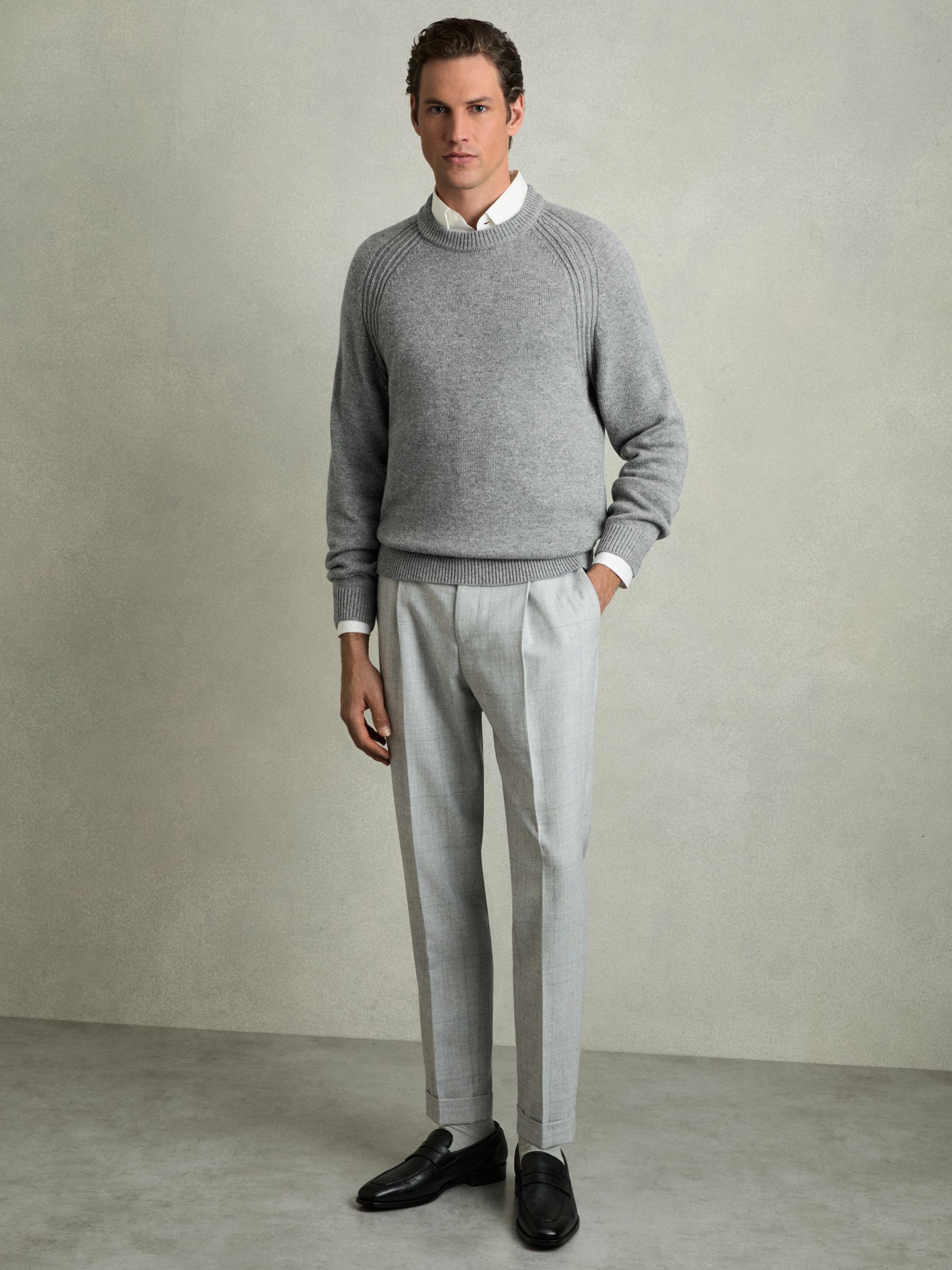 Wool Blend Ridge Seam Jumper in Mid Grey Melange - Image 3 of 6