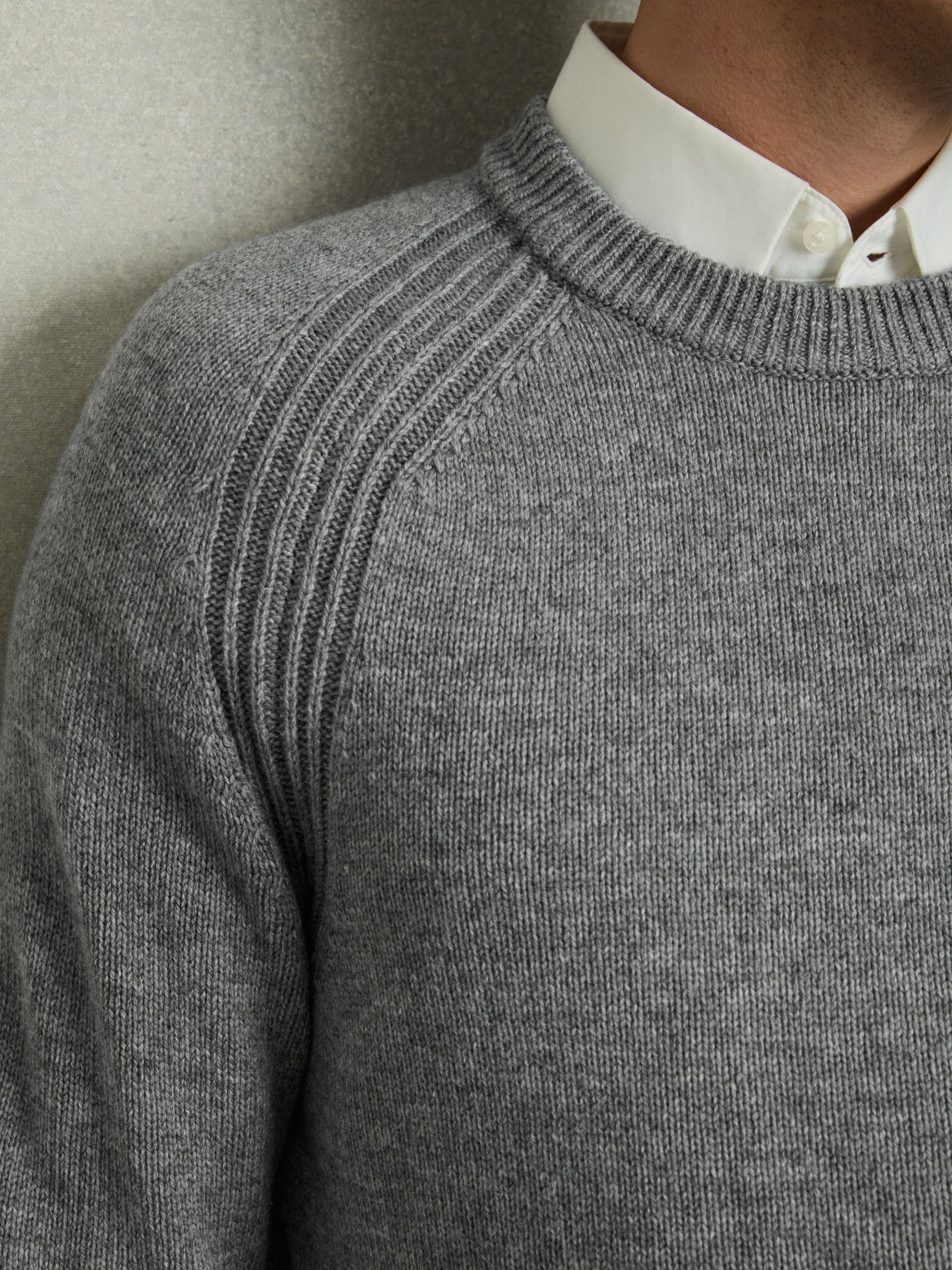 Wool Blend Ridge Seam Jumper in Mid Grey Melange - Image 4 of 6