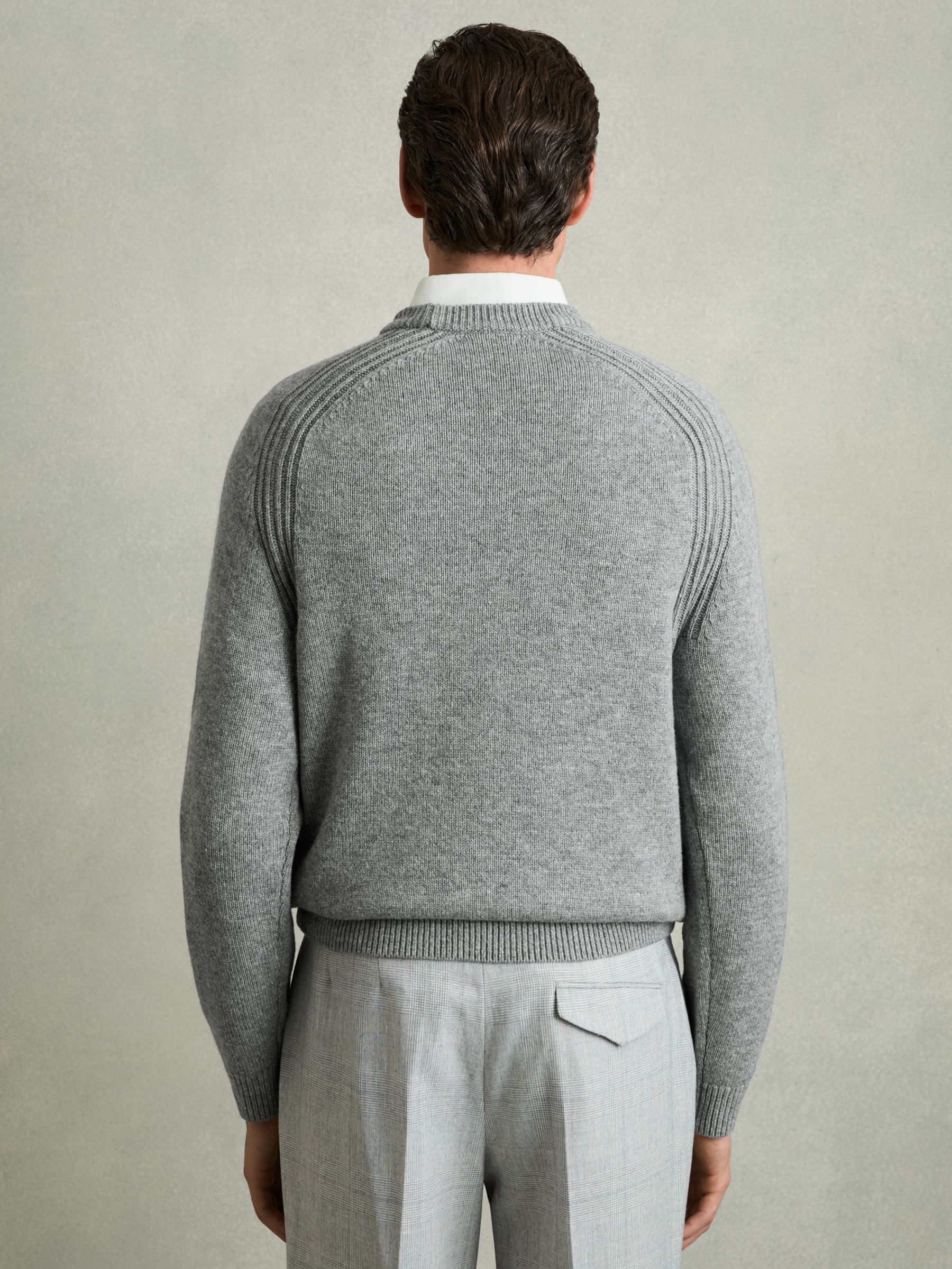 Wool Blend Ridge Seam Jumper in Mid Grey Melange - Image 5 of 6