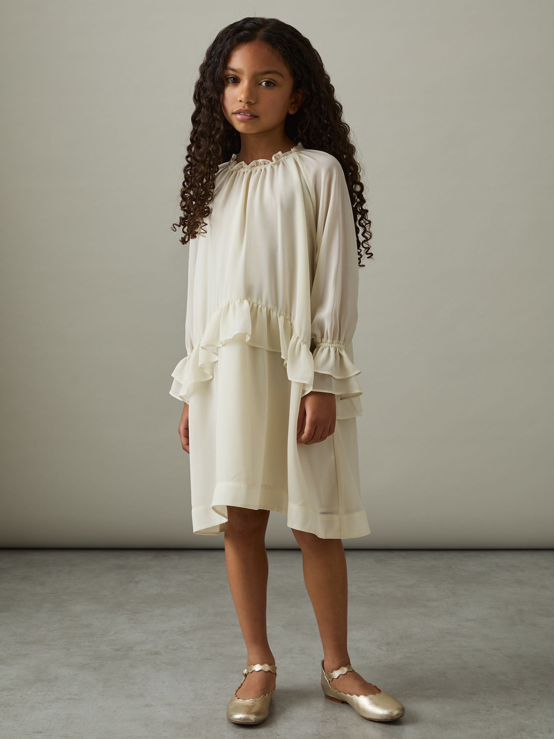 13-14 yrs Chiffon Ruffle-Trim Dress in Ivory - Image 2 of 4