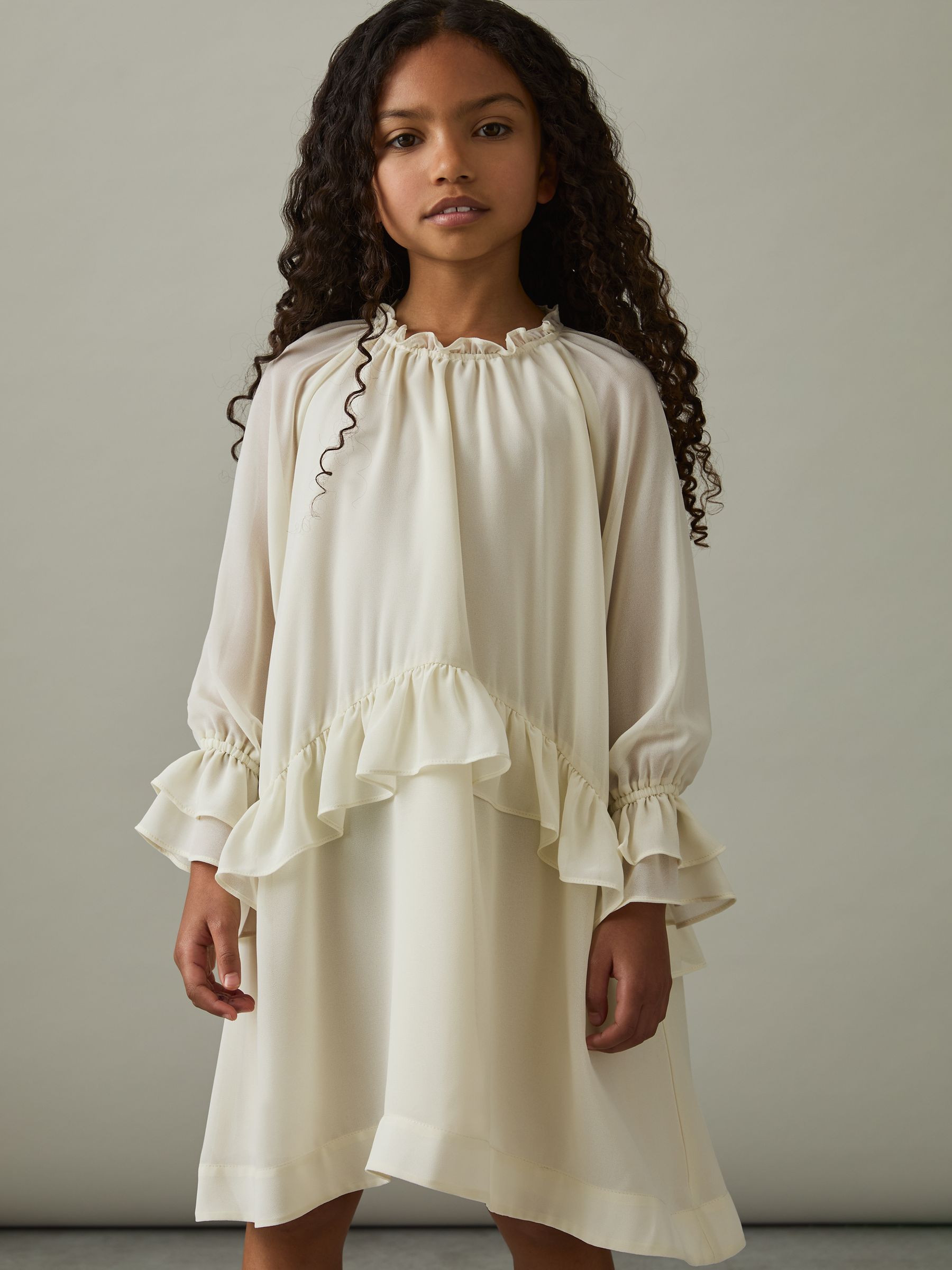 13-14 yrs Chiffon Ruffle-Trim Dress in Ivory - Image 3 of 4