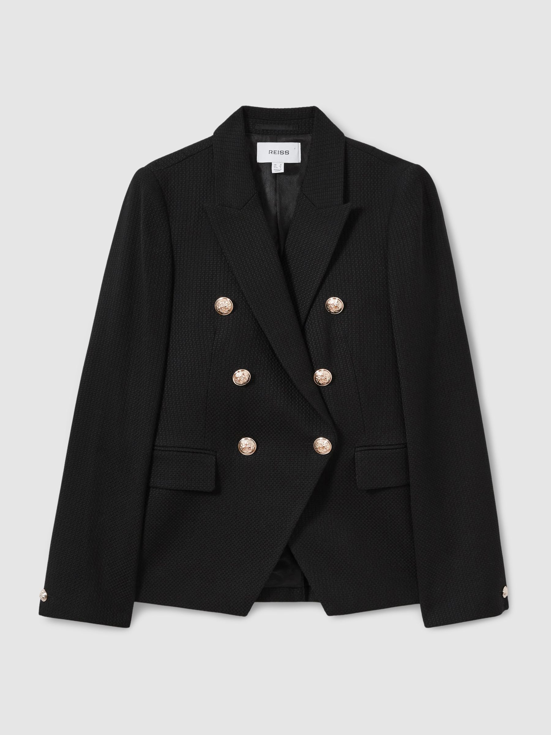 Tailored Fit Textured Double Breasted Blazer in Black - Image 2 of 6