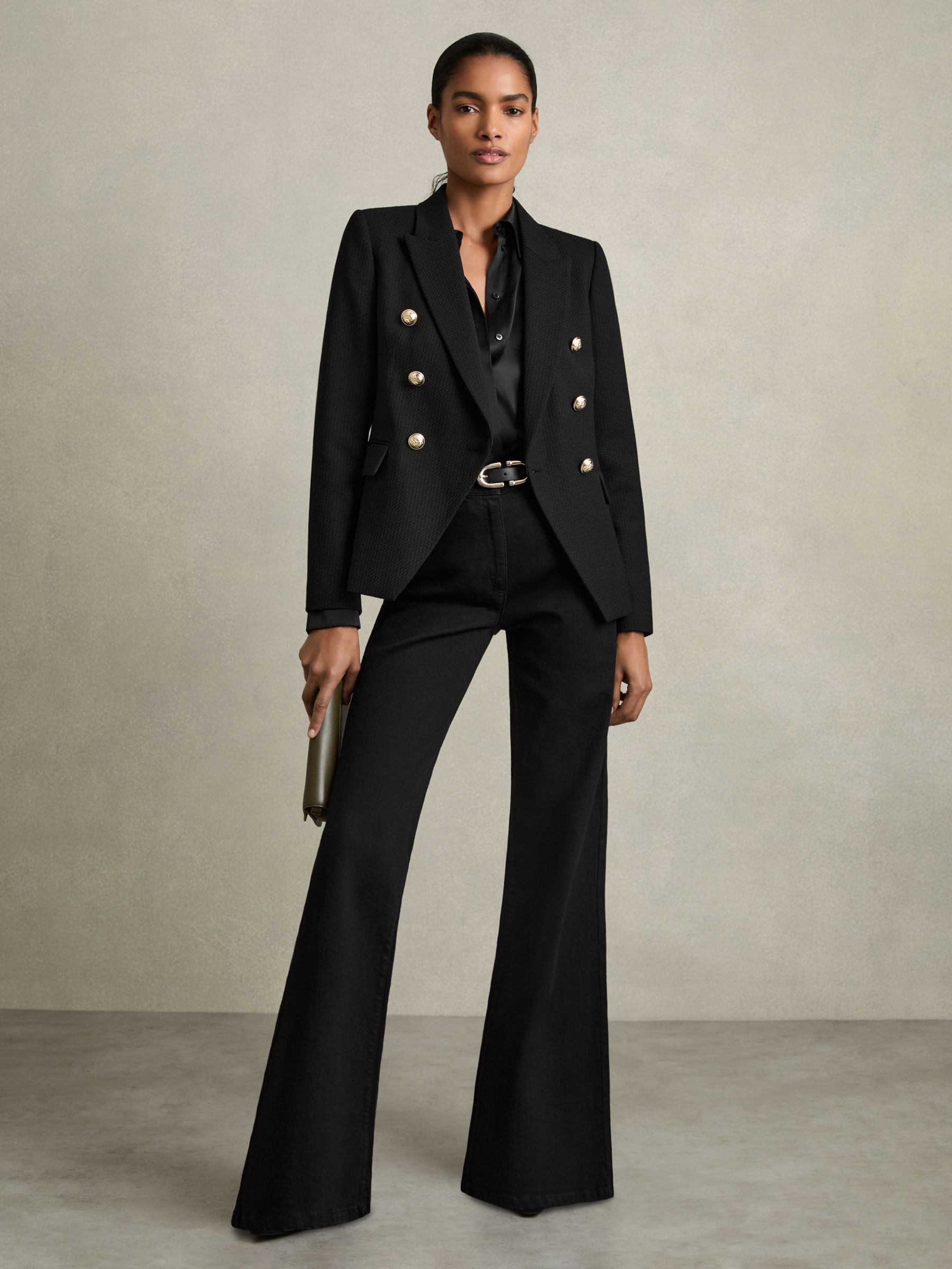 Tailored Fit Textured Double Breasted Blazer in Black - Image 3 of 6