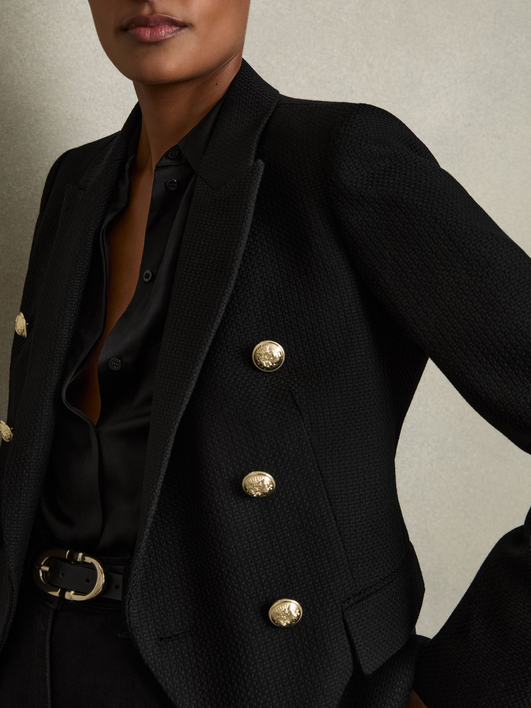 Tailored Fit Textured Double Breasted Blazer in Black - Image 4 of 6