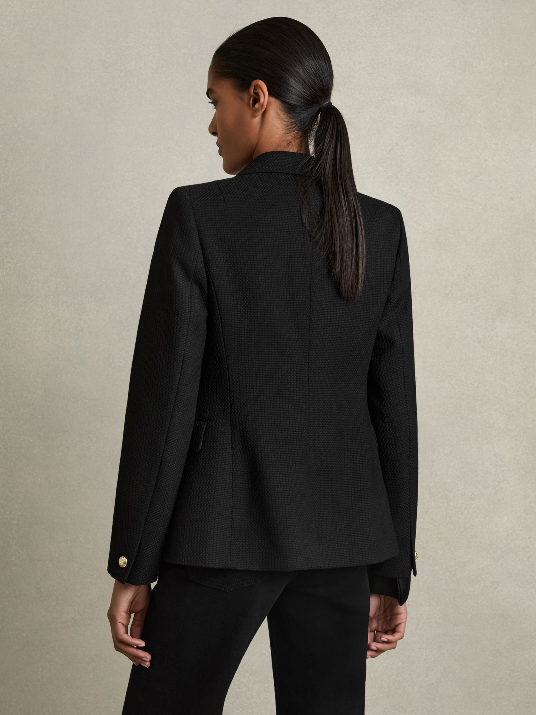 Tailored Fit Textured Double Breasted Blazer in Black - Image 5 of 6
