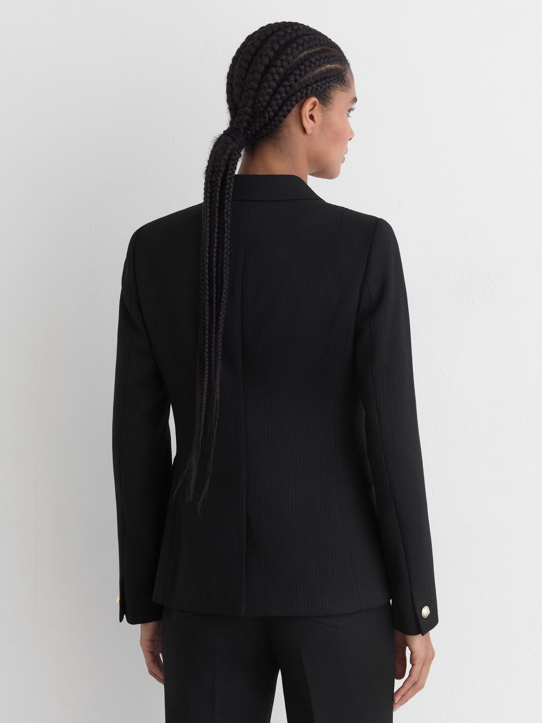 Tailored Fit Textured Double Breasted Blazer in Black - image 3