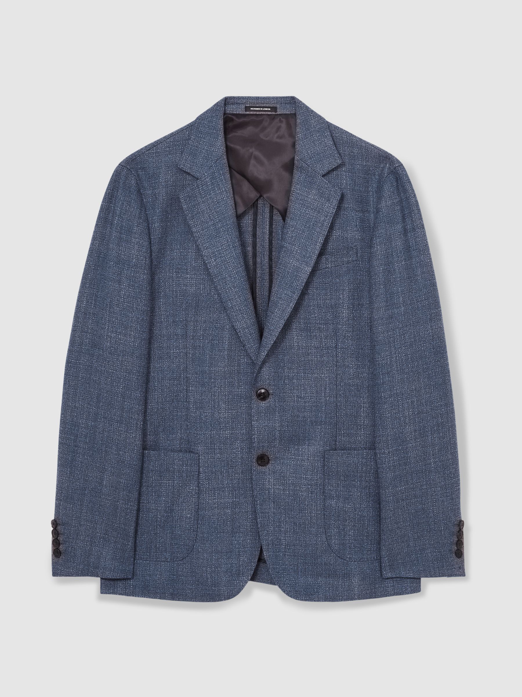 Slim-Fit Single-Breasted Wool-Blend Textured Blazer in Blue - Image 2 of 9