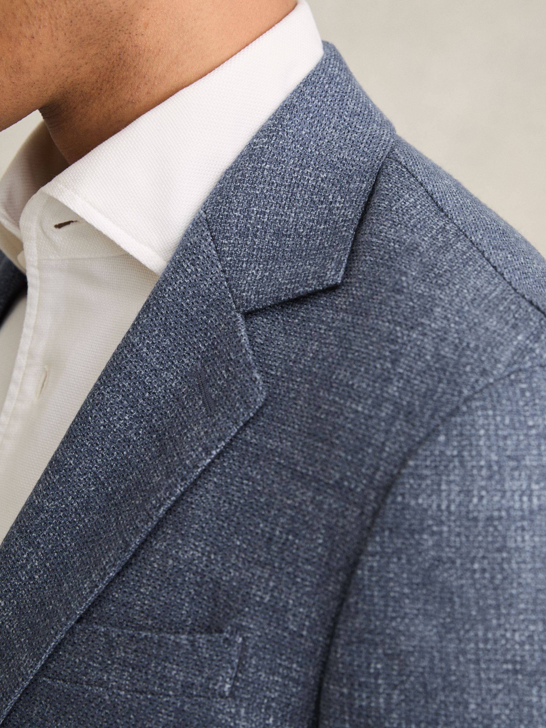 Slim-Fit Single-Breasted Wool-Blend Textured Blazer in Blue - Image 5 of 9