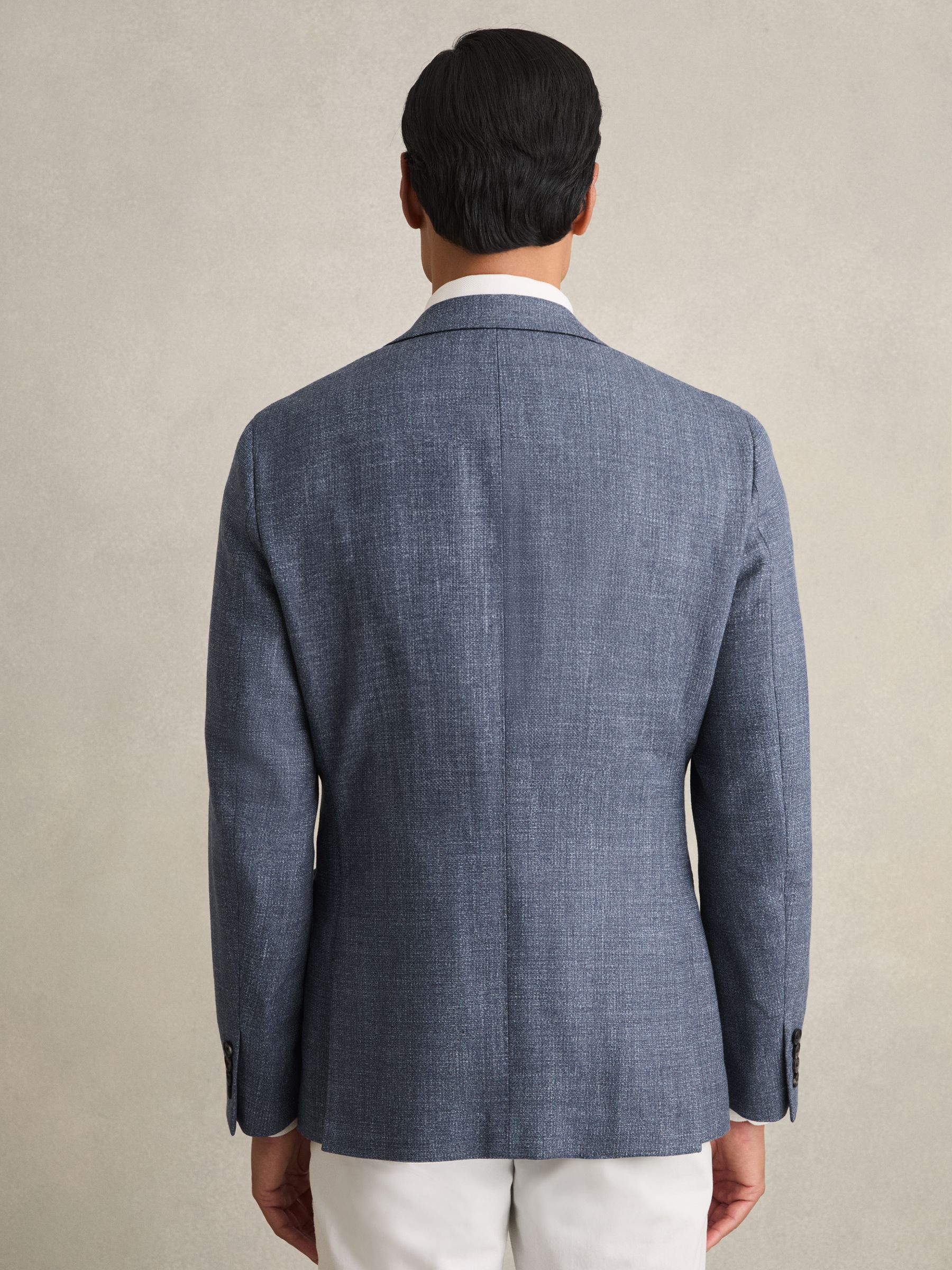 Slim-Fit Single-Breasted Wool-Blend Textured Blazer in Blue - Image 6 of 9