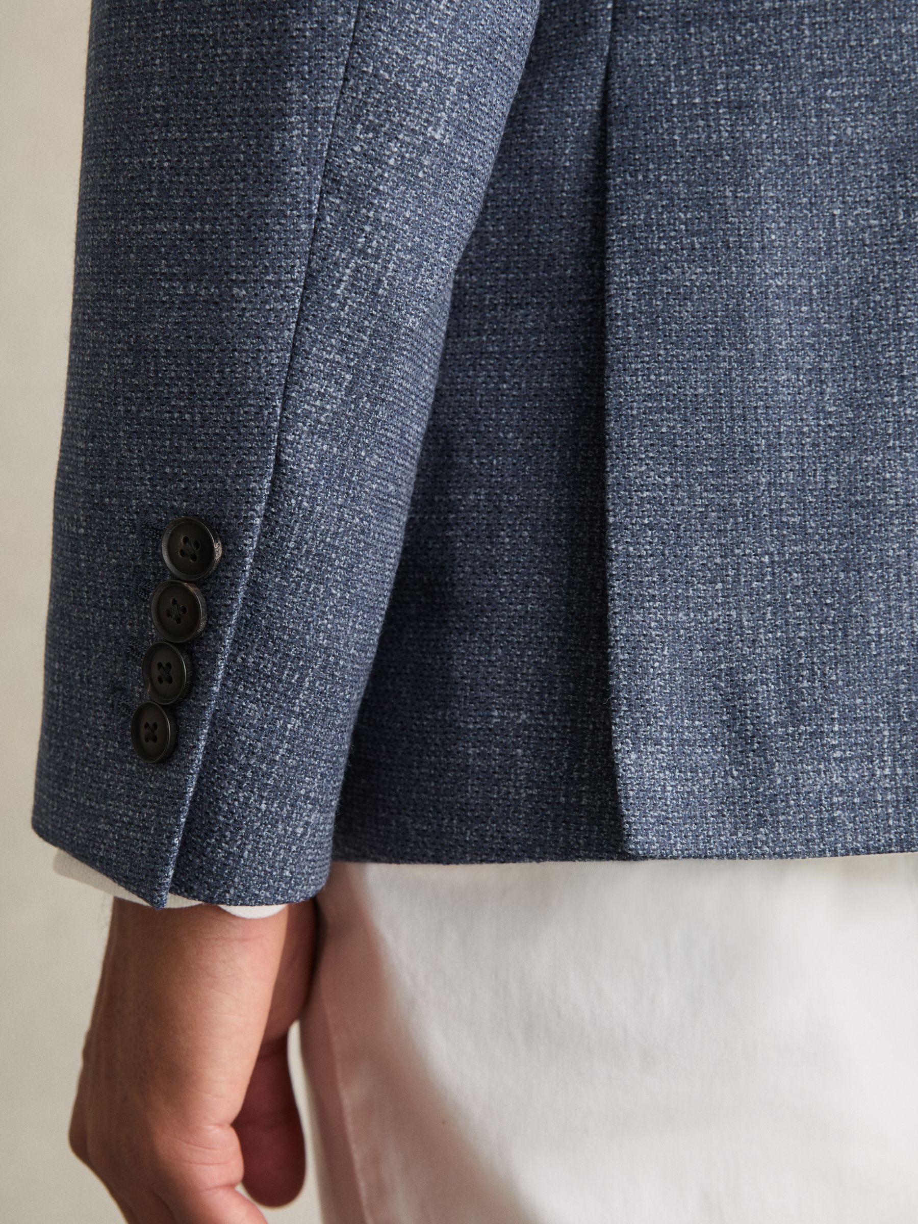 Slim-Fit Single-Breasted Wool-Blend Textured Blazer in Blue - Image 7 of 9