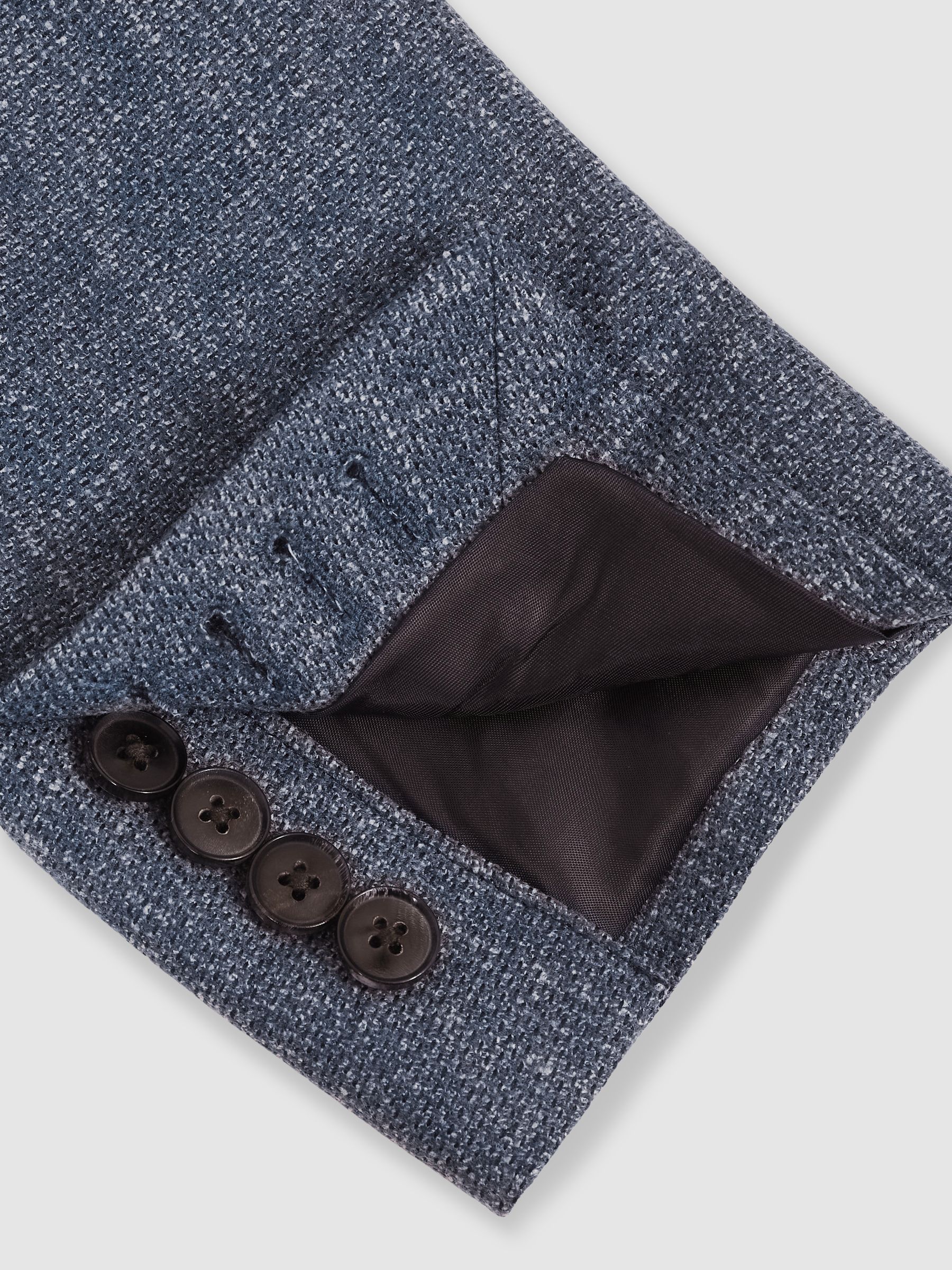 Slim-Fit Single-Breasted Wool-Blend Textured Blazer in Blue - Image 9 of 9