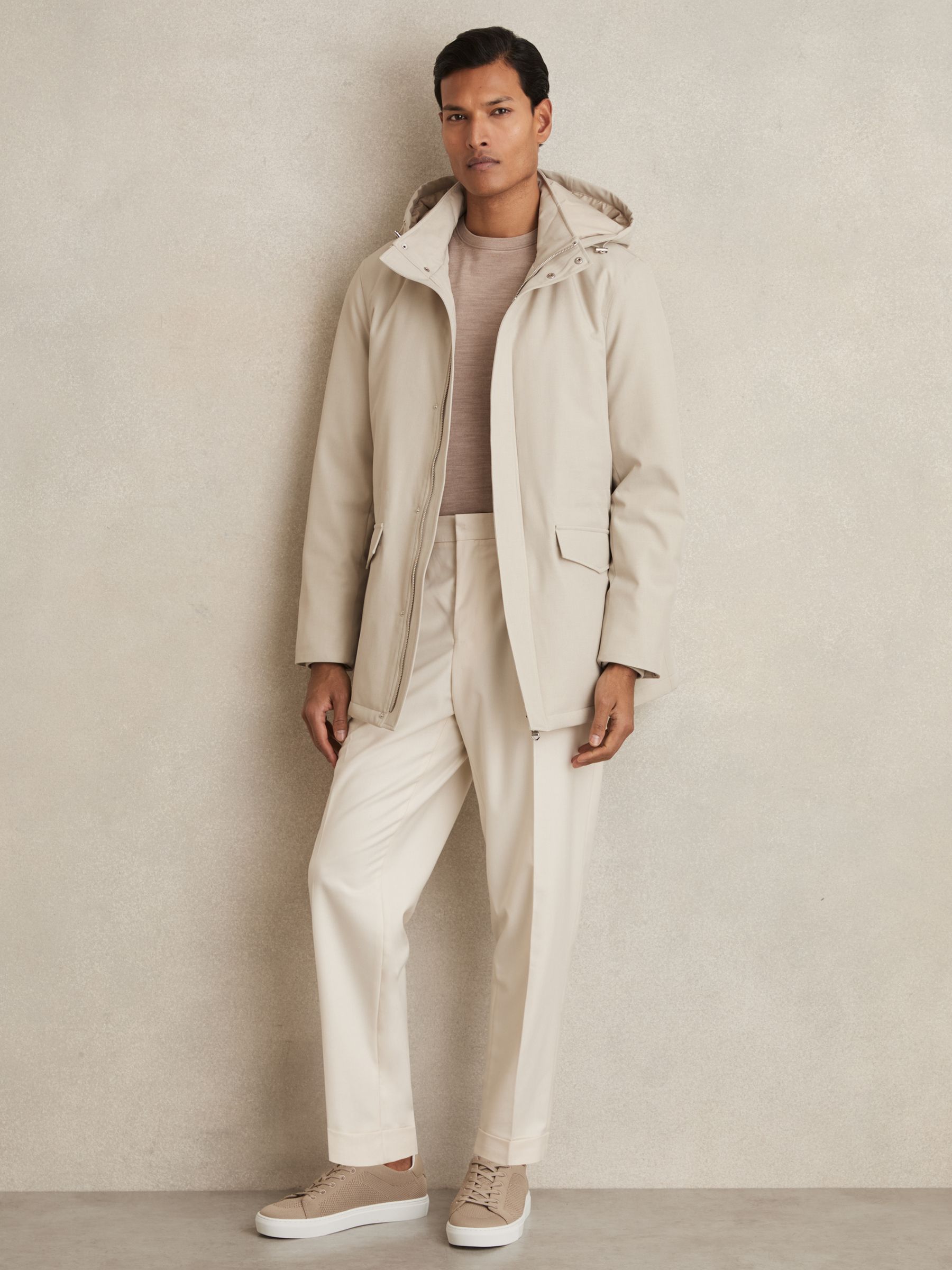 Hooded Zip-Through Padded Jacket in Stone - Image 1 of 8