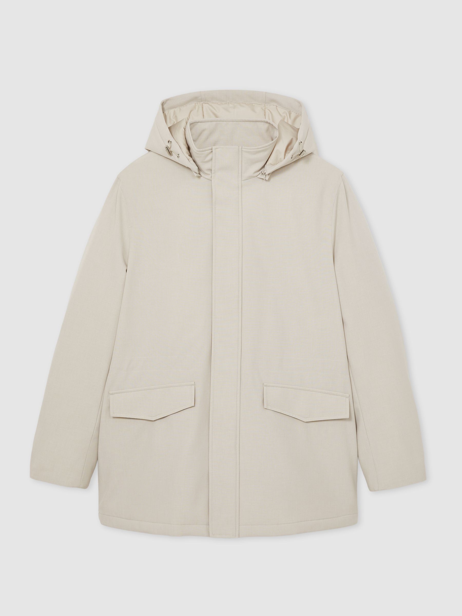 Hooded Zip-Through Padded Jacket in Stone - Image 2 of 8