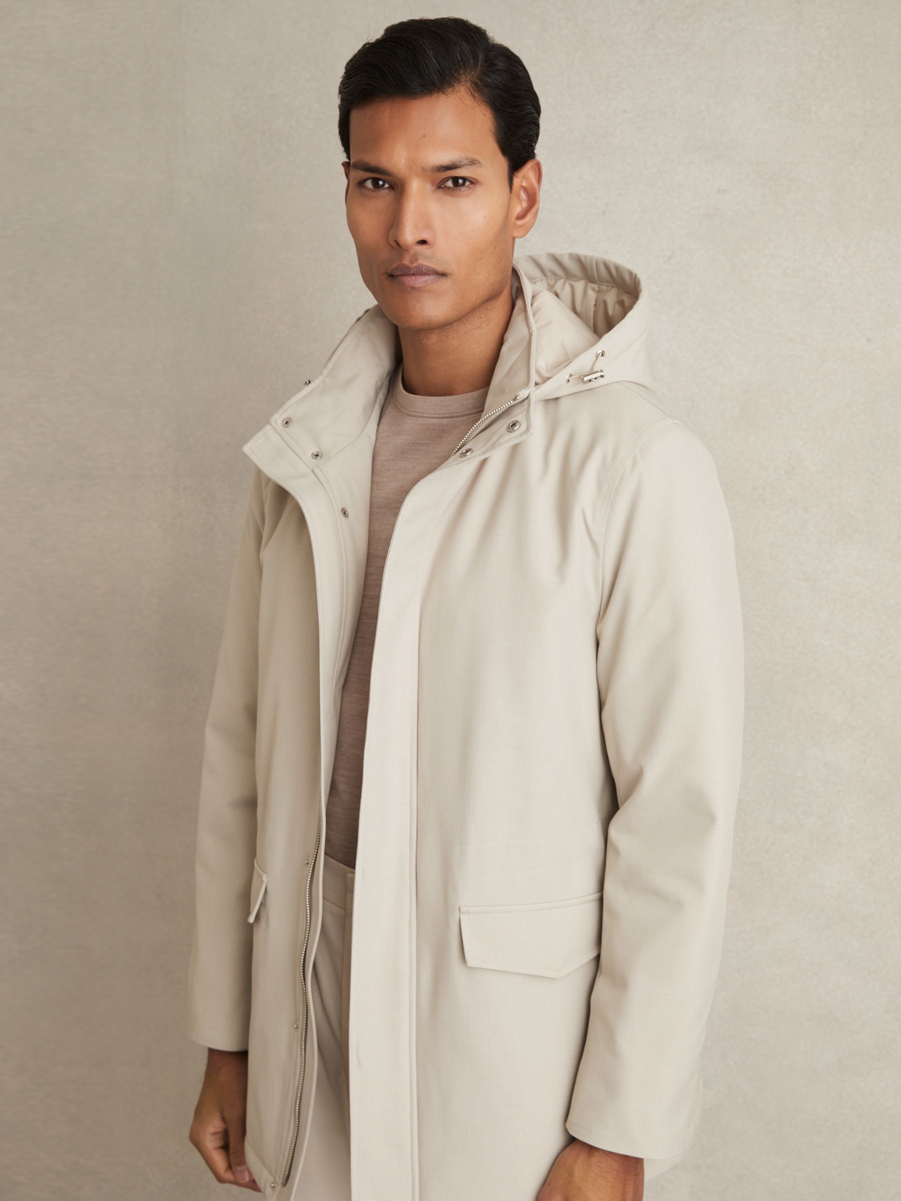 Hooded Zip-Through Padded Jacket in Stone - Image 3 of 8
