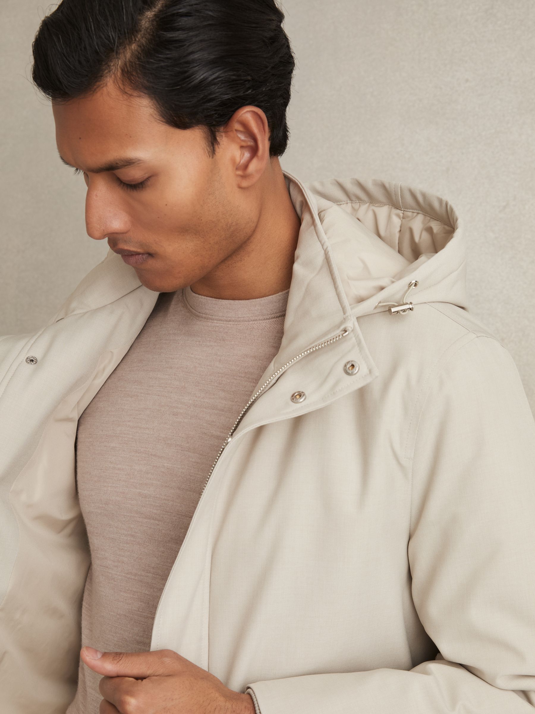 Hooded Zip-Through Padded Jacket in Stone - Image 4 of 8