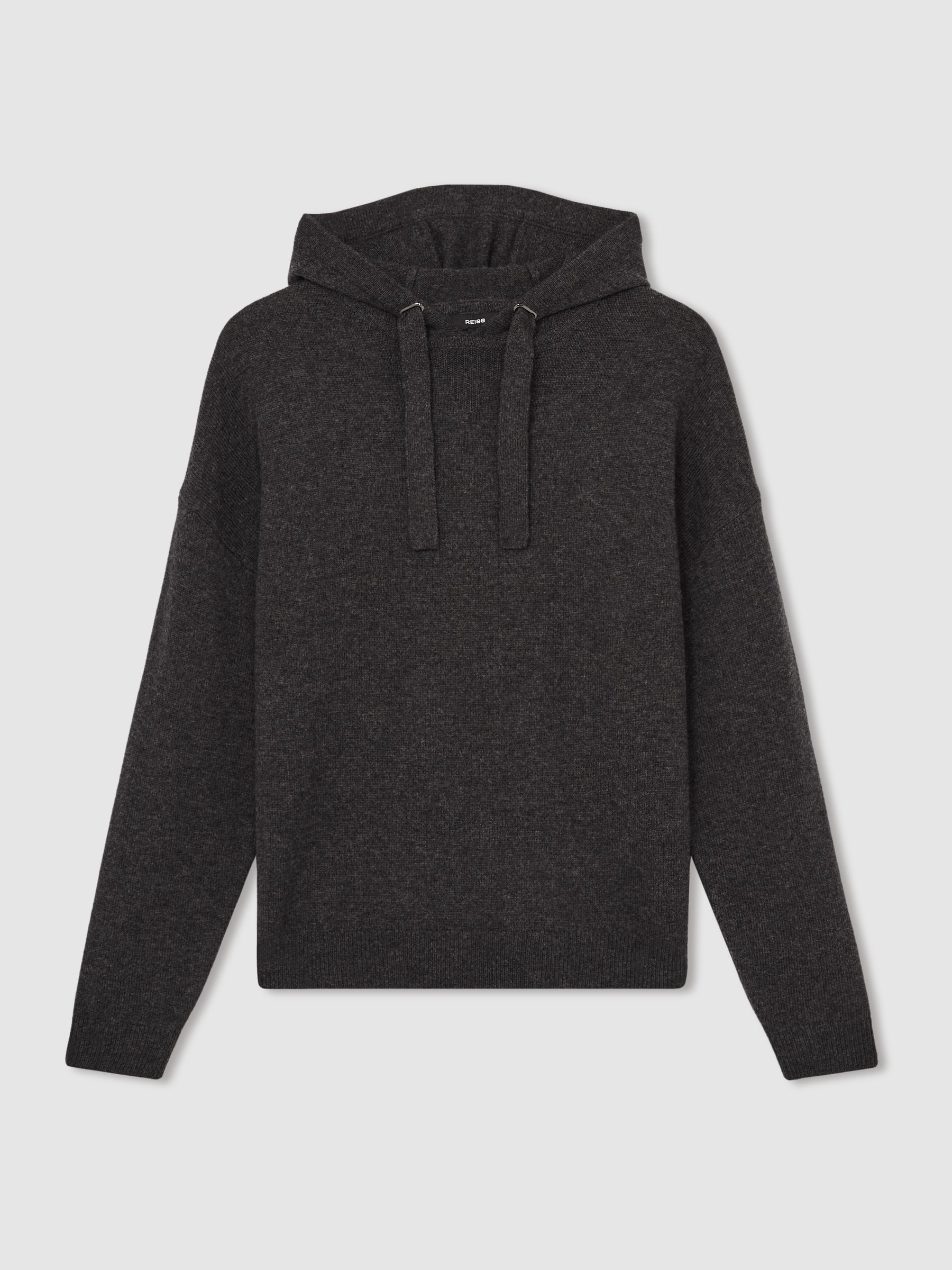 Wool Blend Heavy Knit Hoodie in Charcoal Melange - Image 2 of 6