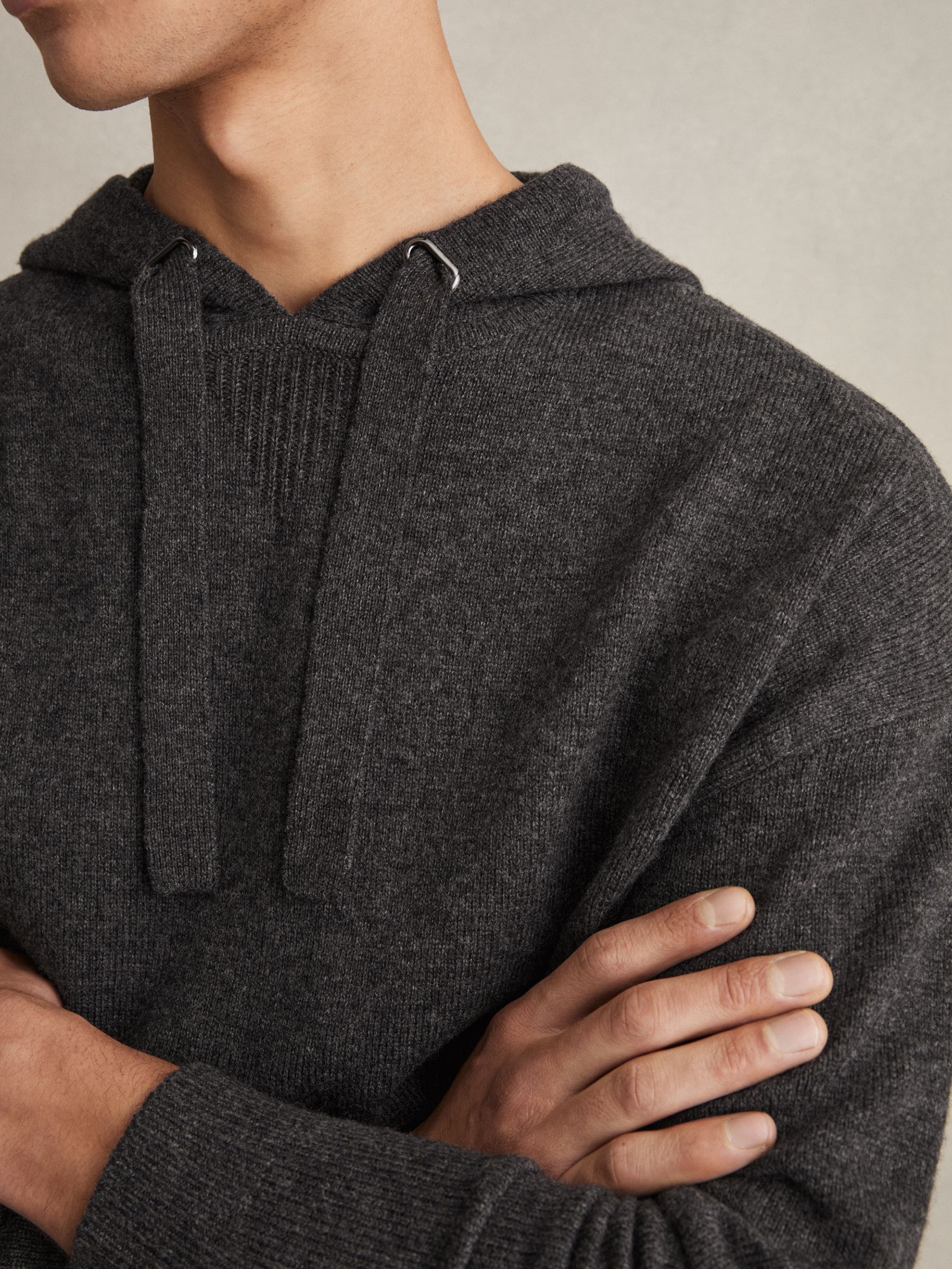 Wool Blend Heavy Knit Hoodie in Charcoal Melange - Image 4 of 6
