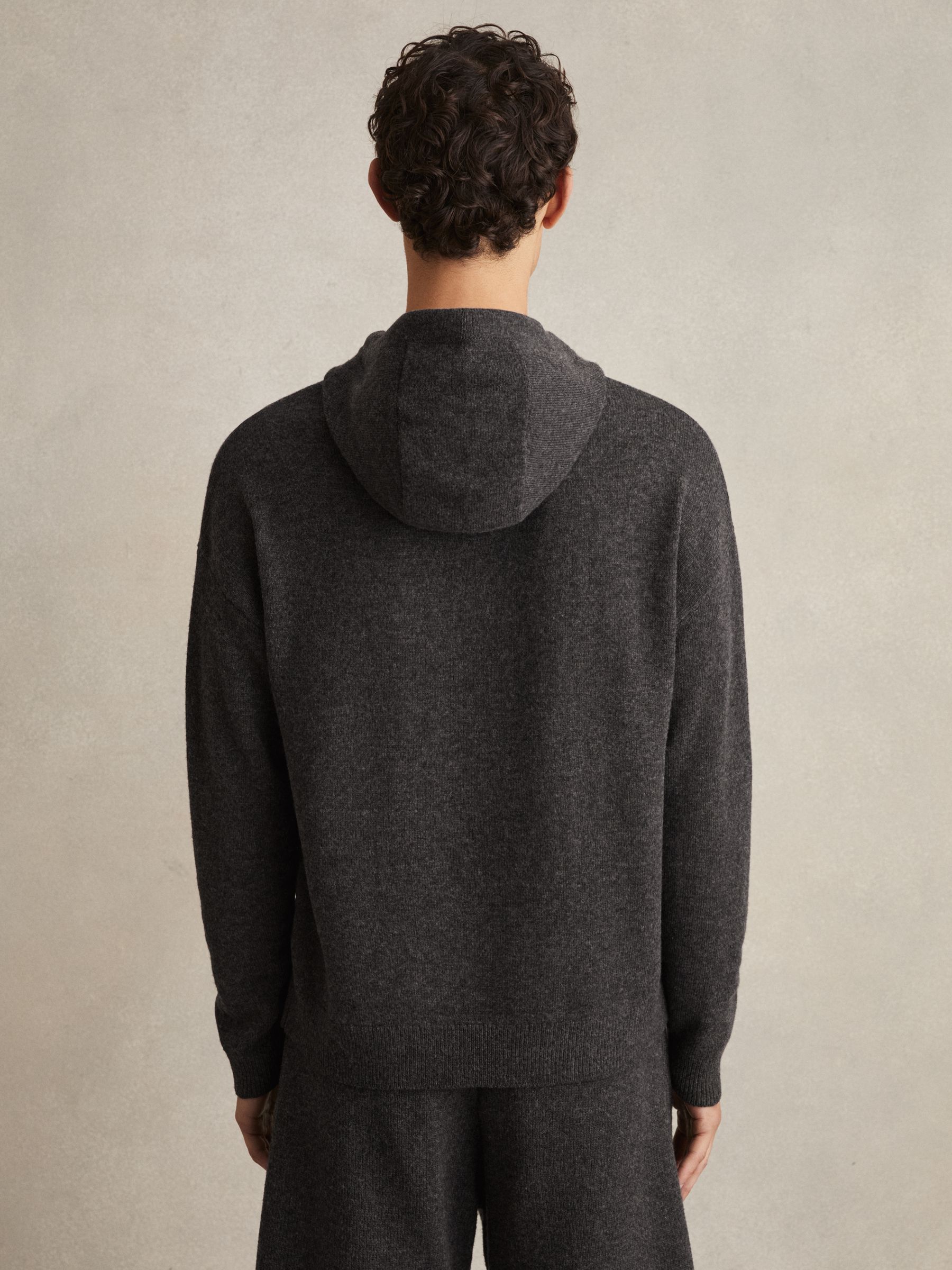 Wool Blend Heavy Knit Hoodie in Charcoal Melange - Image 5 of 6