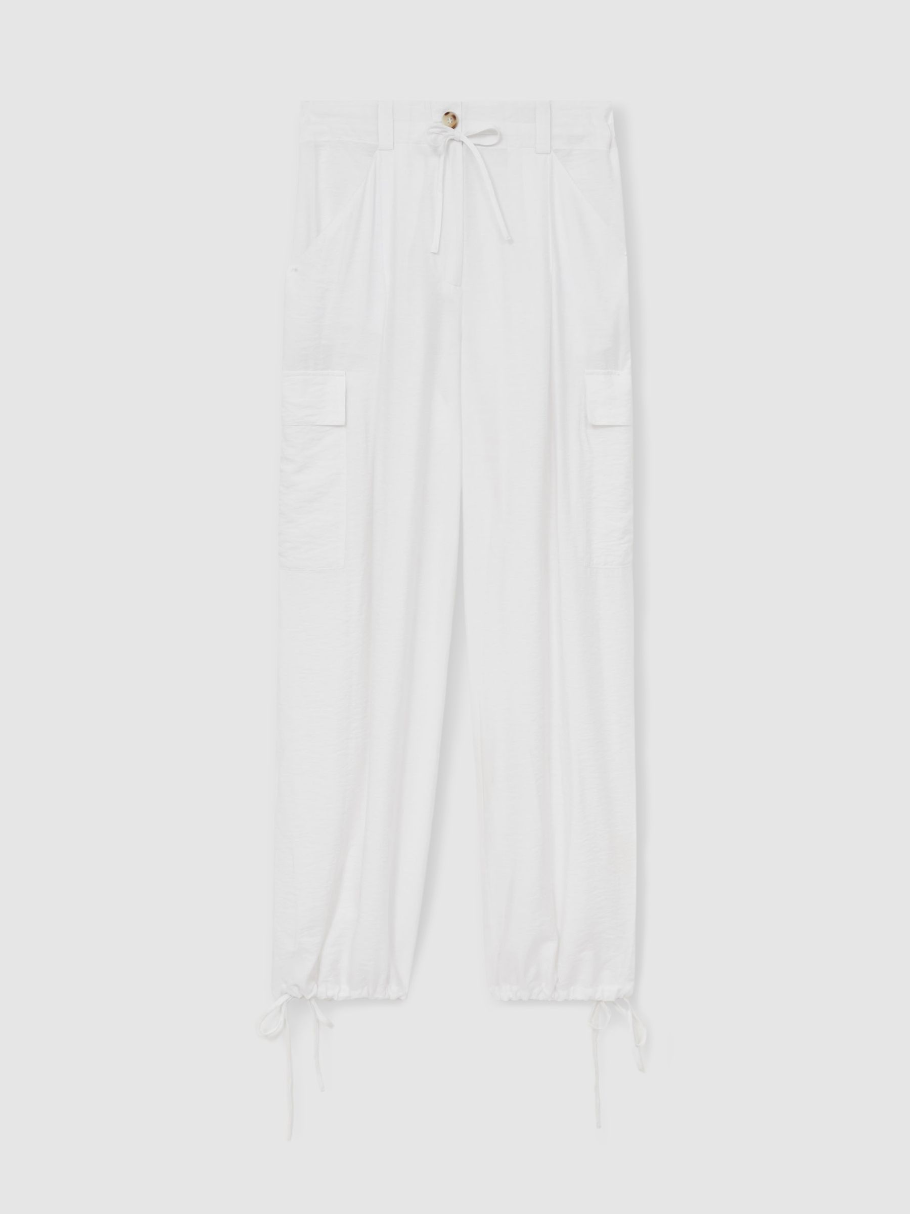 Drawstring Tie-Cuff Cargo Trousers in White - Image 2 of 6