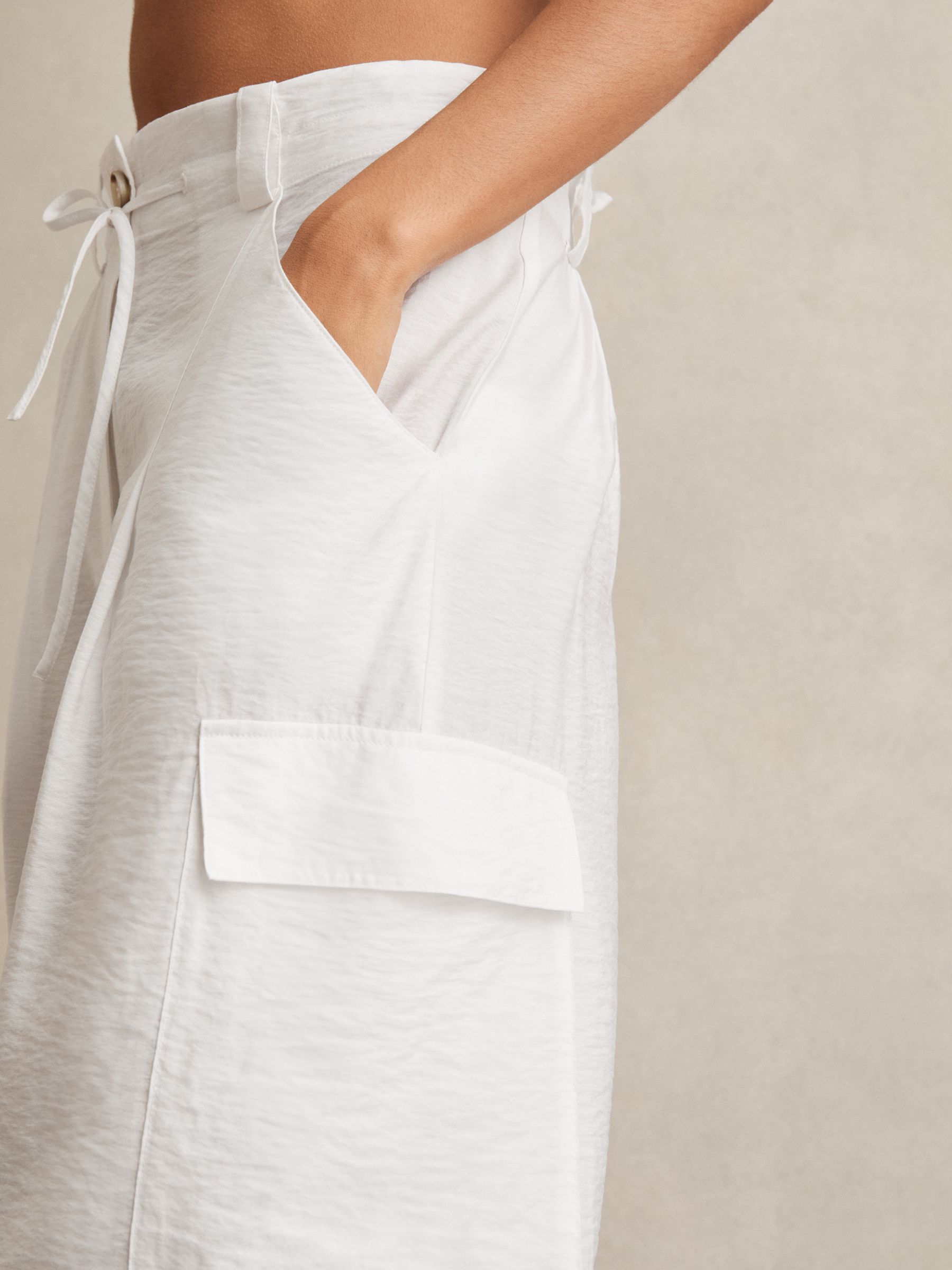 Drawstring Tie-Cuff Cargo Trousers in White - Image 4 of 6