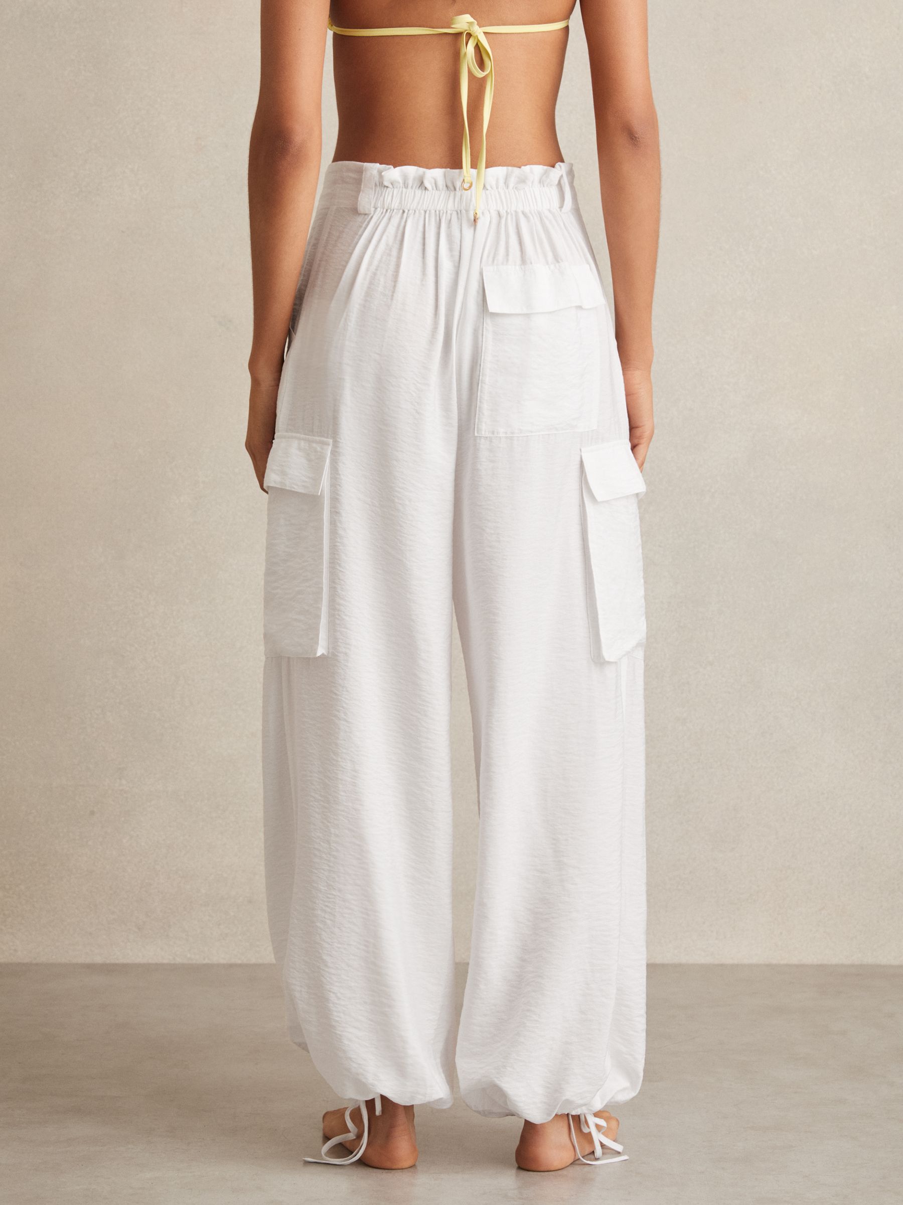 Drawstring Tie-Cuff Cargo Trousers in White - Image 5 of 6