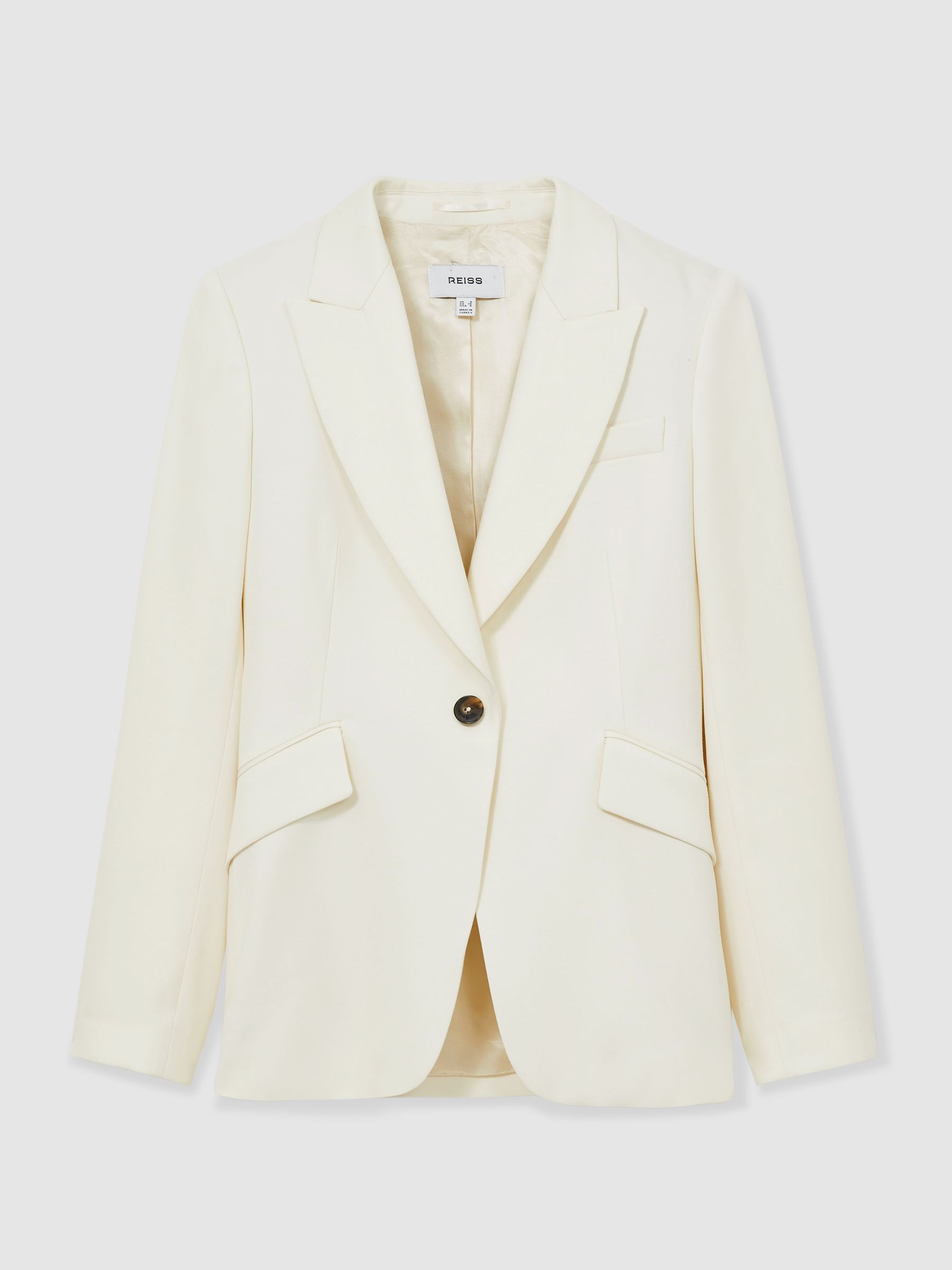 Single-Breasted Peak-Lapel Tailored Blazer in Cream - Image 2 of 7
