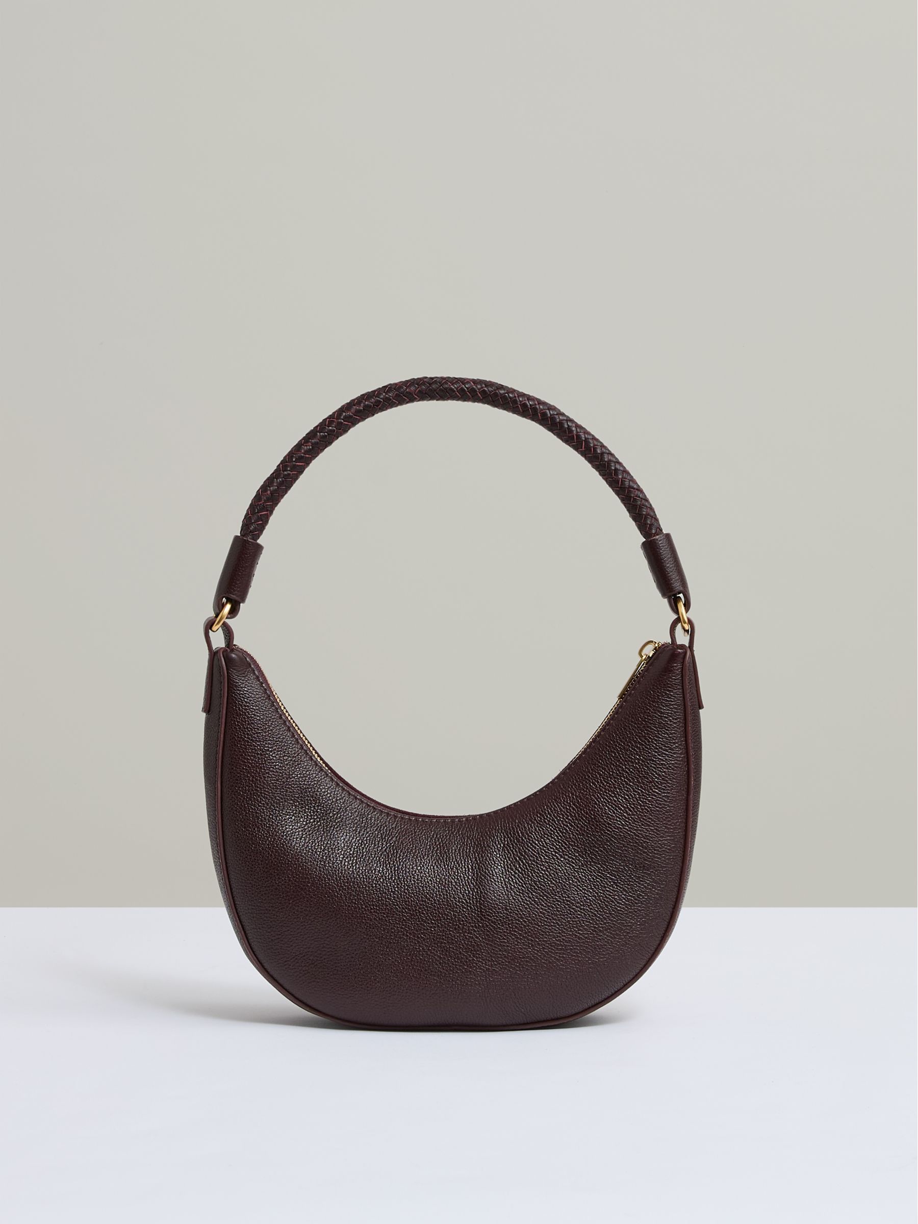 Suede And Leather Half-Moon Shoulder Bag in Oxblood - Image 1 of 6