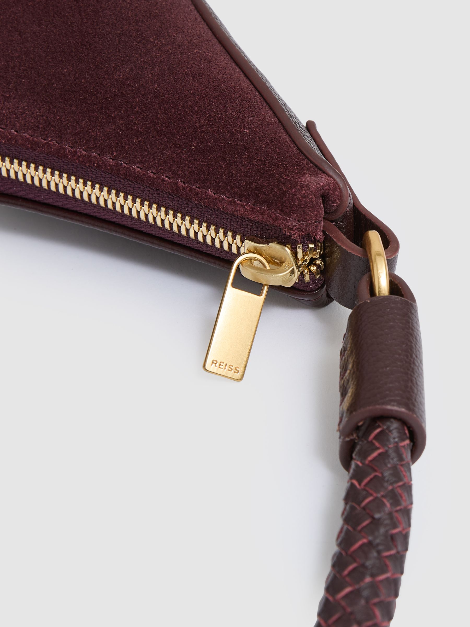 Suede And Leather Half-Moon Shoulder Bag in Oxblood - Image 5 of 6