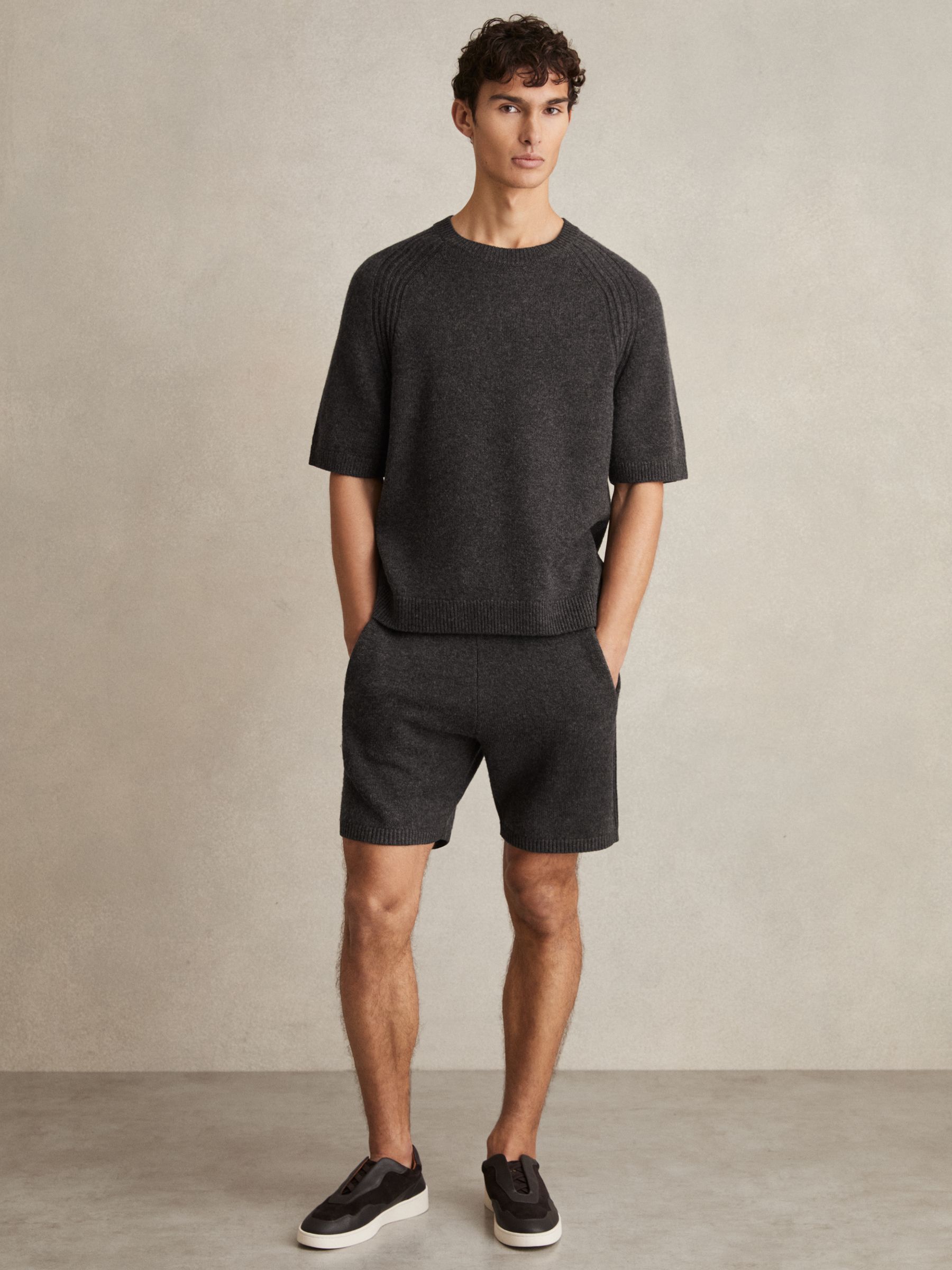 Wool Blend Heavy Knit Shorts in Charcoal Melange - Image 5 of 6