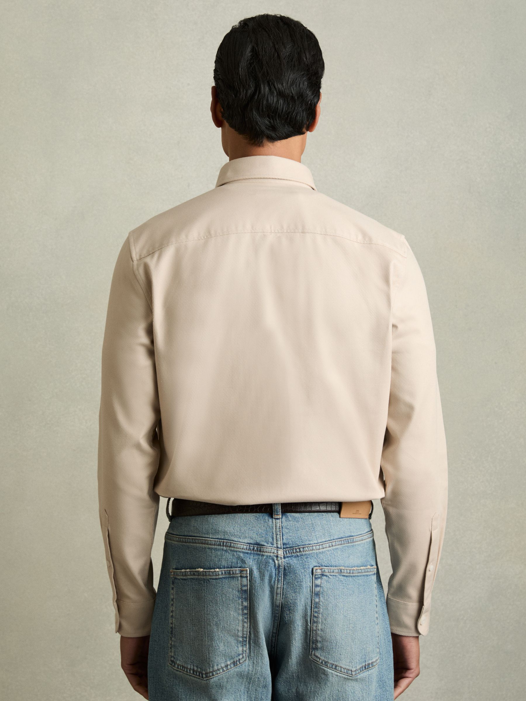 Stretch-Cotton Twill Twin-Pocket Overshirt in Stone - Image 4 of 6