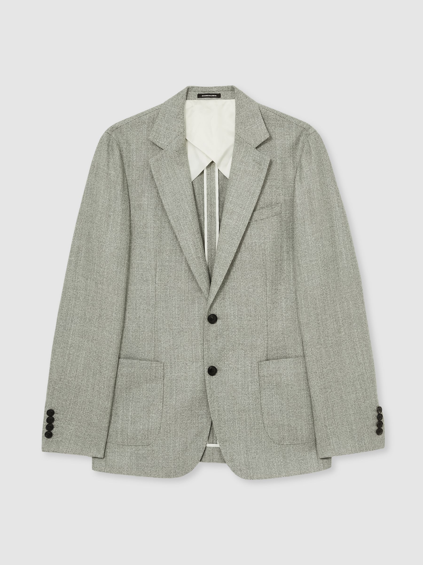 Slim-Fit Single-Breasted Wool-Blend Textured Blazer in Sage Green - Image 2 of 8