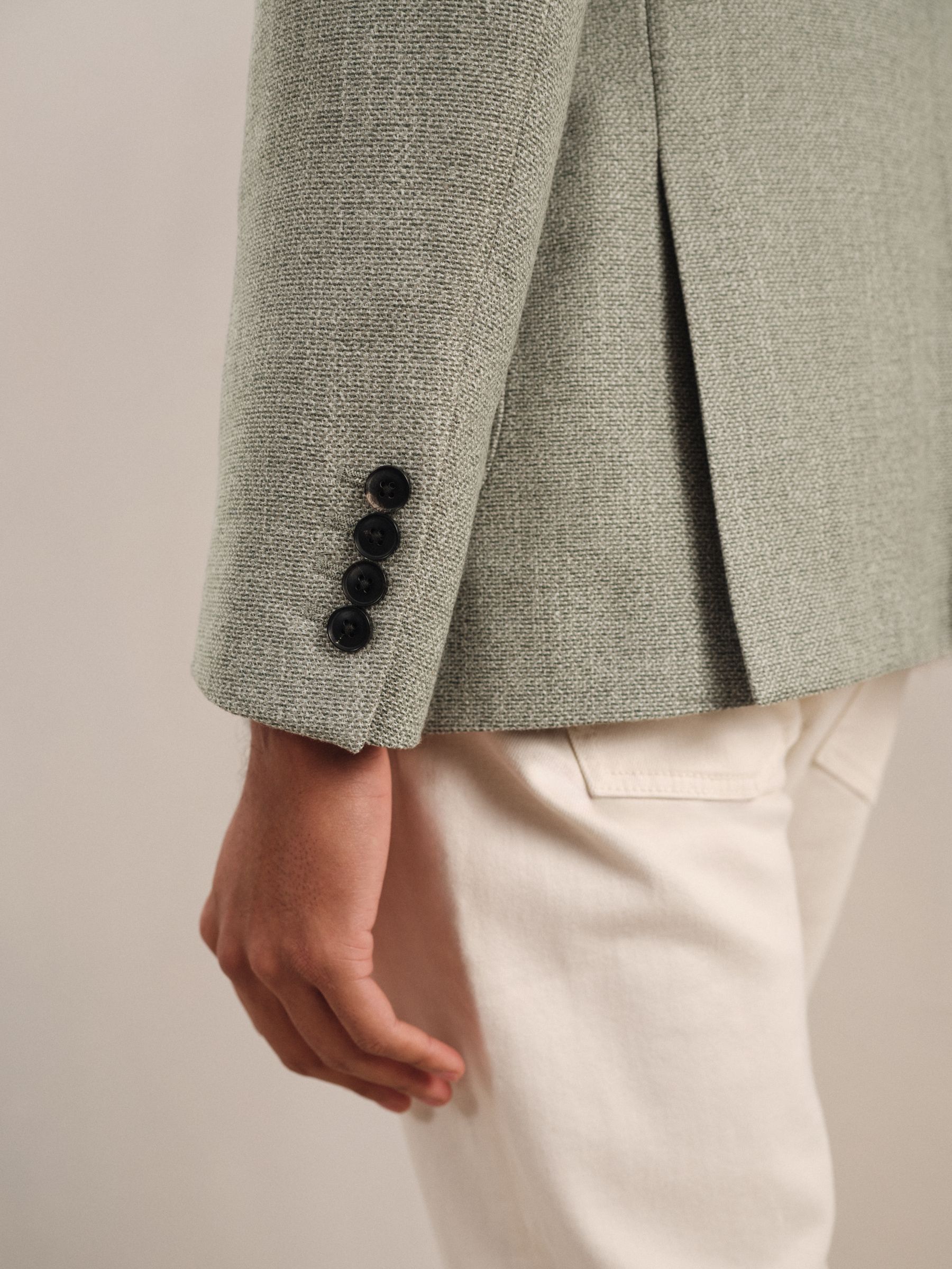 Slim-Fit Single-Breasted Wool-Blend Textured Blazer in Sage Green - Image 4 of 8