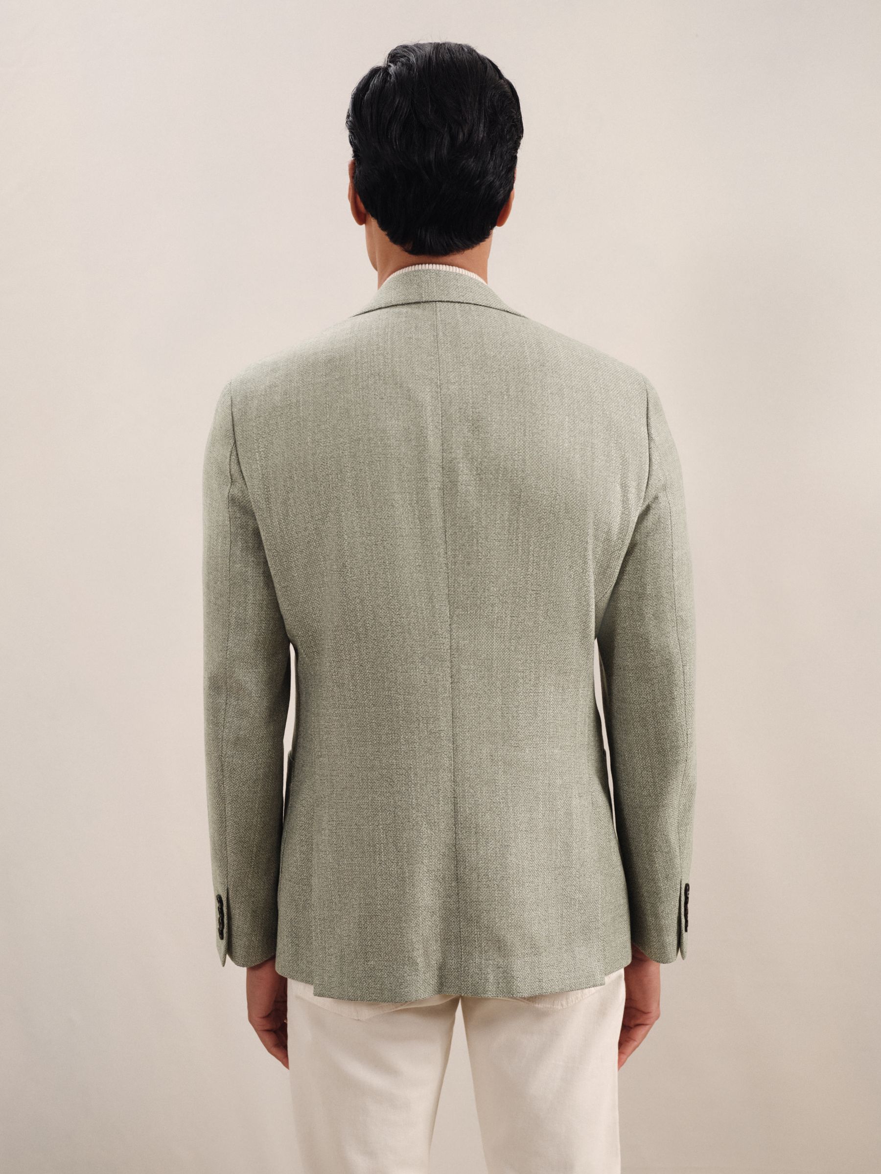 Slim-Fit Single-Breasted Wool-Blend Textured Blazer in Sage Green - Image 5 of 8