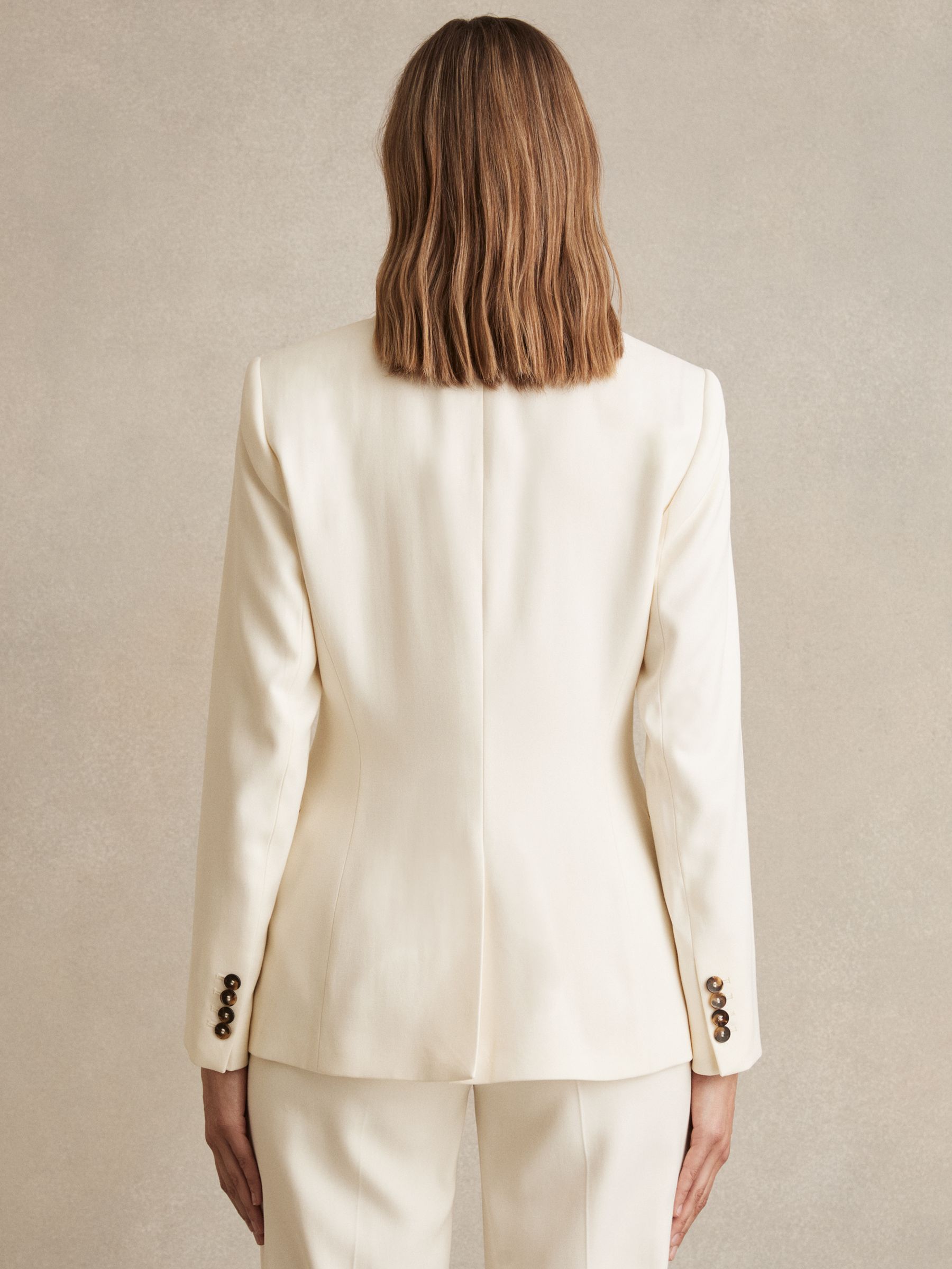 Petite Single-Breasted Peak-Lapel Tailored Blazer in Cream - image 4