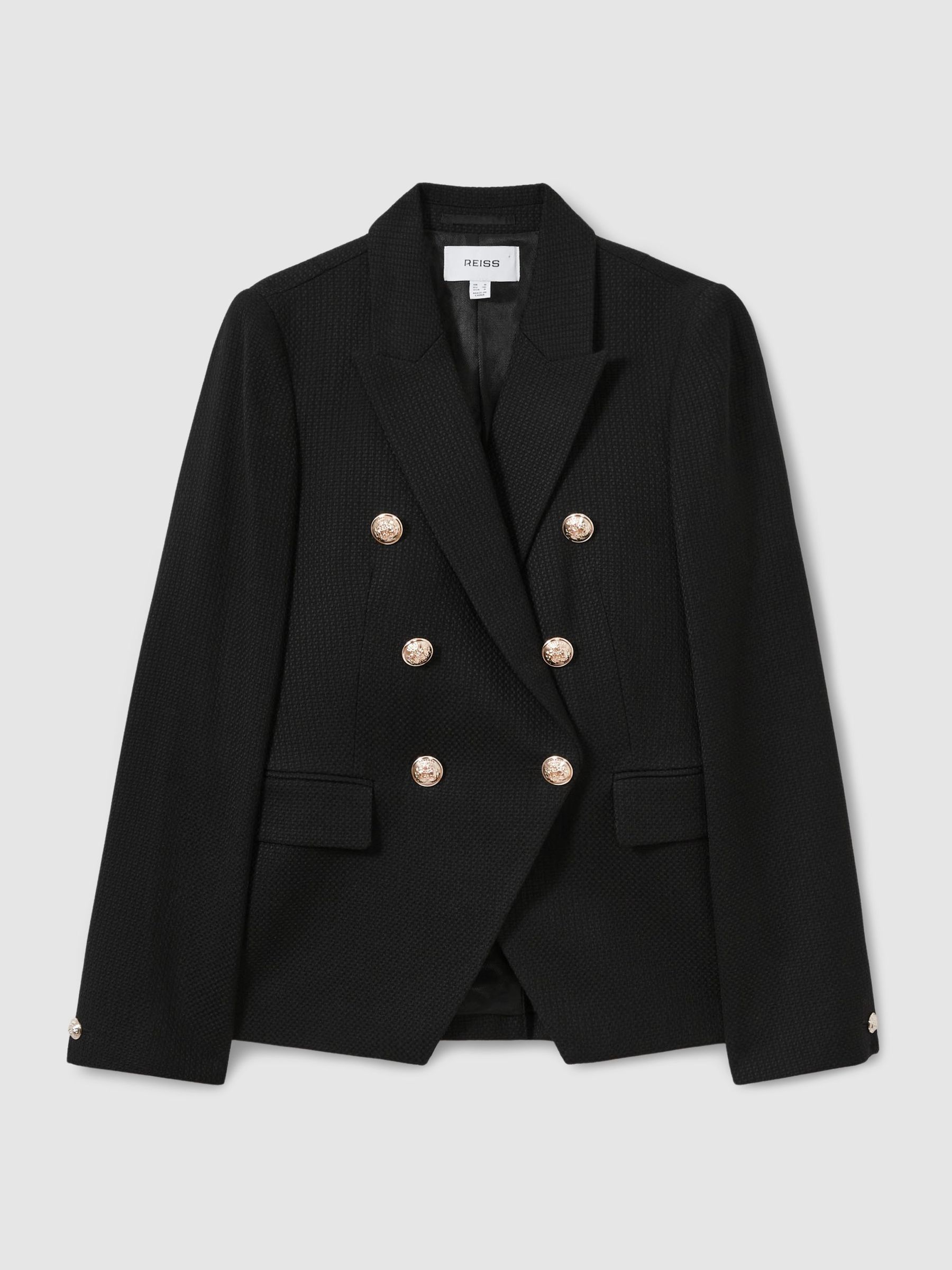 Petite Tailored Fit Textured Double Breasted Blazer in Black - image 1