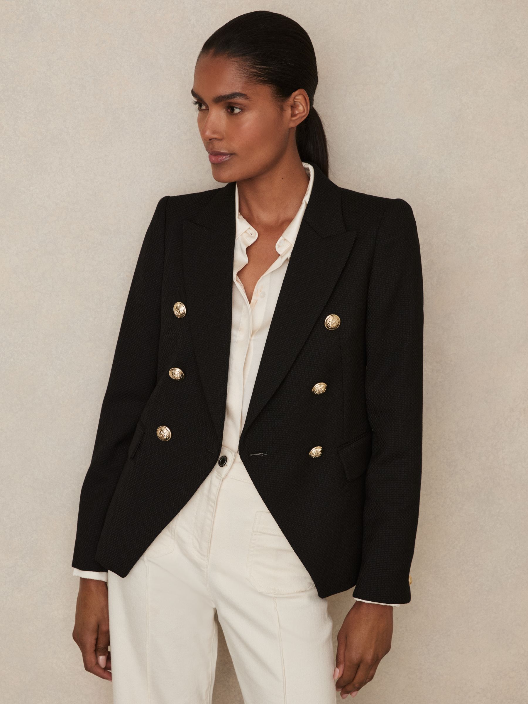 Reiss Petite Tailored Fit Textured Double Breasted Blazer in