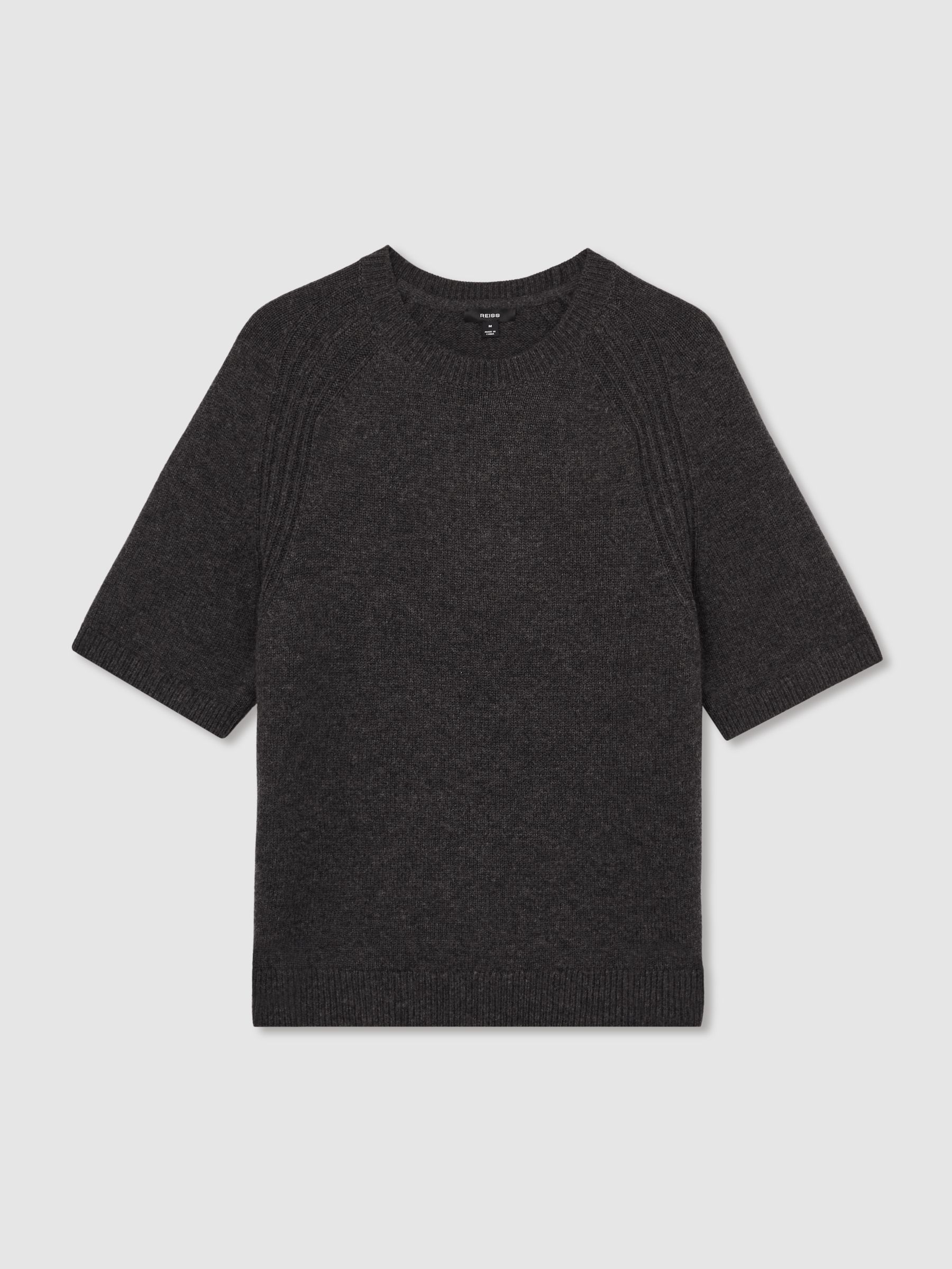 Wool Blend Heavy Knit T-Shirt in Charcoal Melange - Image 2 of 5